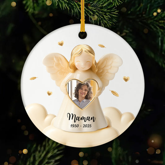 5489OFR1 ornement noel ceramique maman commemoratif personnalise avec photo ange avec coeur 5489o6qna