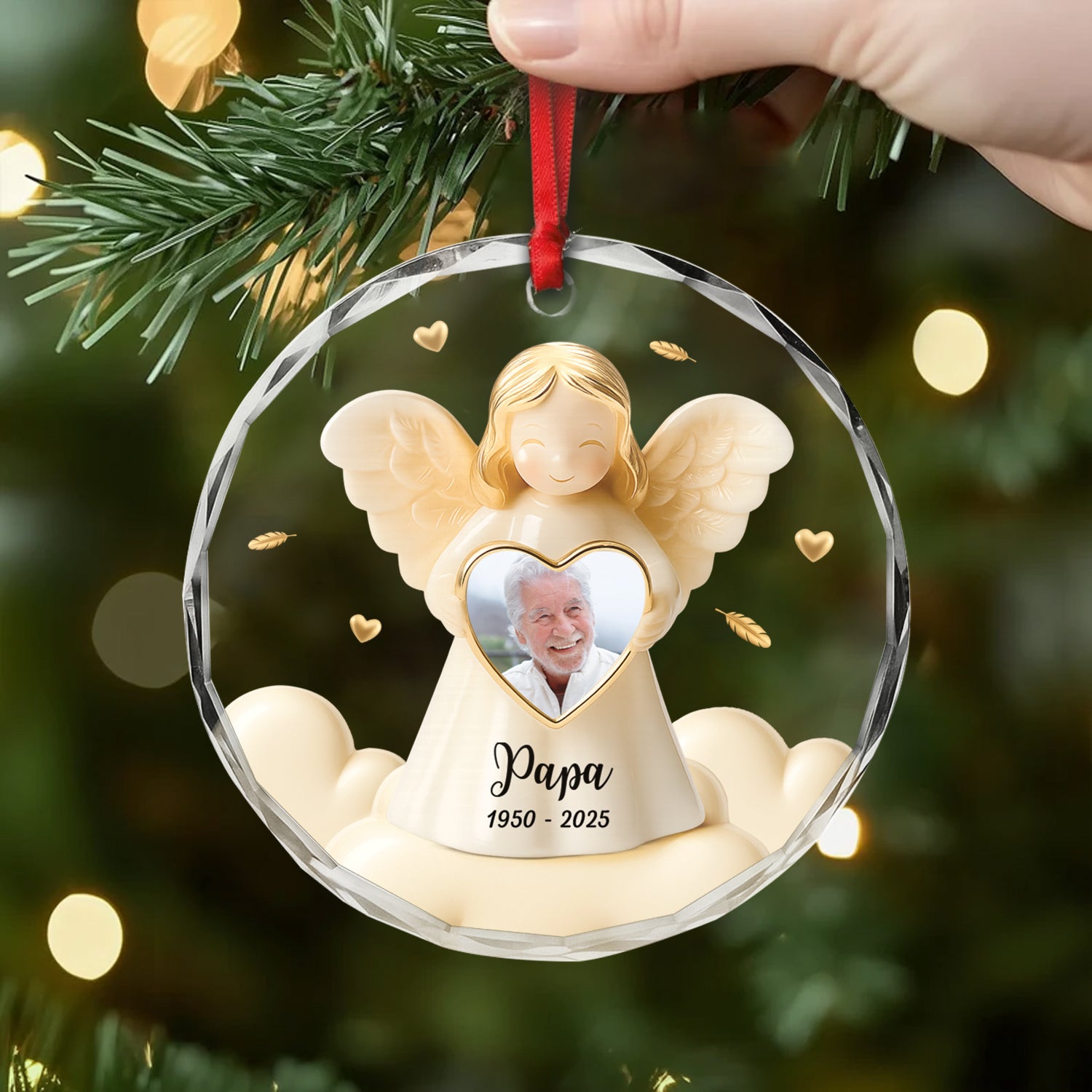 5489OFR2 ornement noel en verre maman commemoratif personnalise avec photo ange avec coeur 5489o6qna