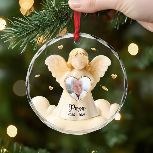 5489OFR2 ornement noel en verre maman commemoratif personnalise avec photo ange avec coeur 5489o6qna