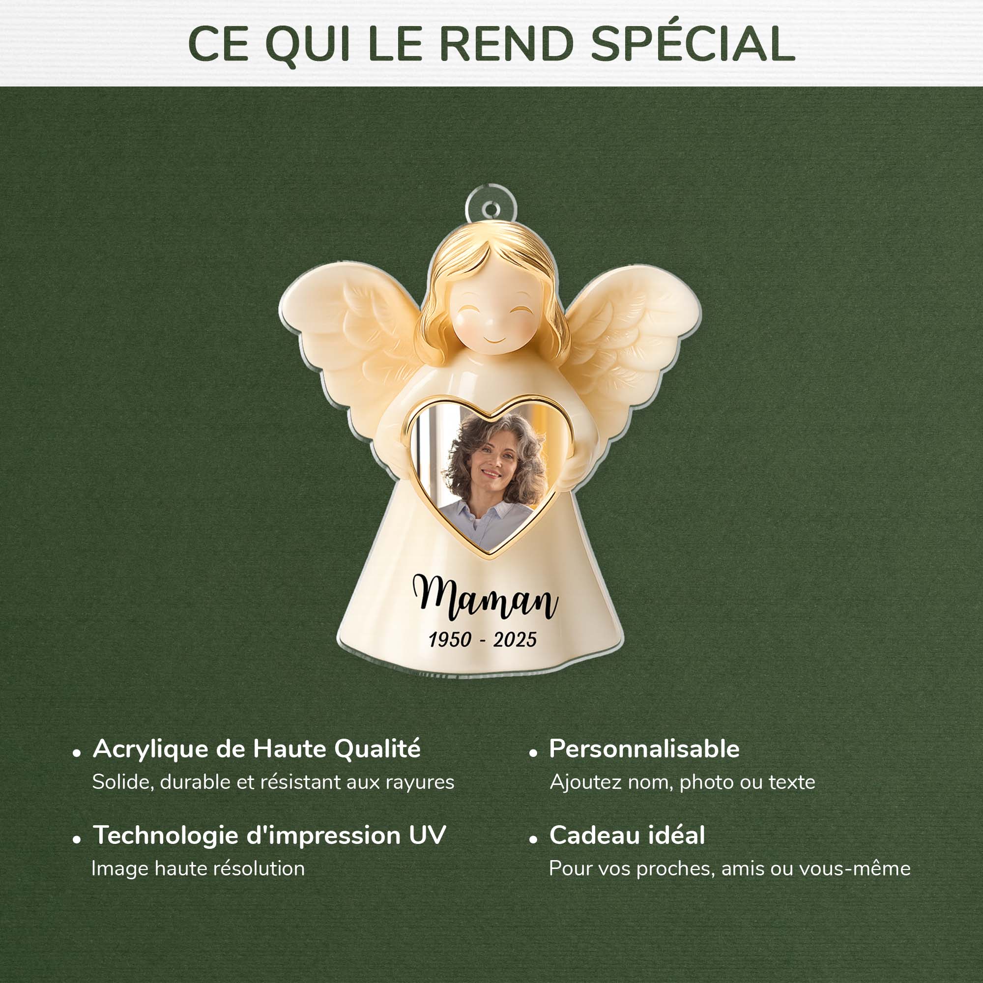 5489OFR4 ornement noel en acrylique maman commemoratif personnalise avec photo ange avec coeur 5489o6qna
