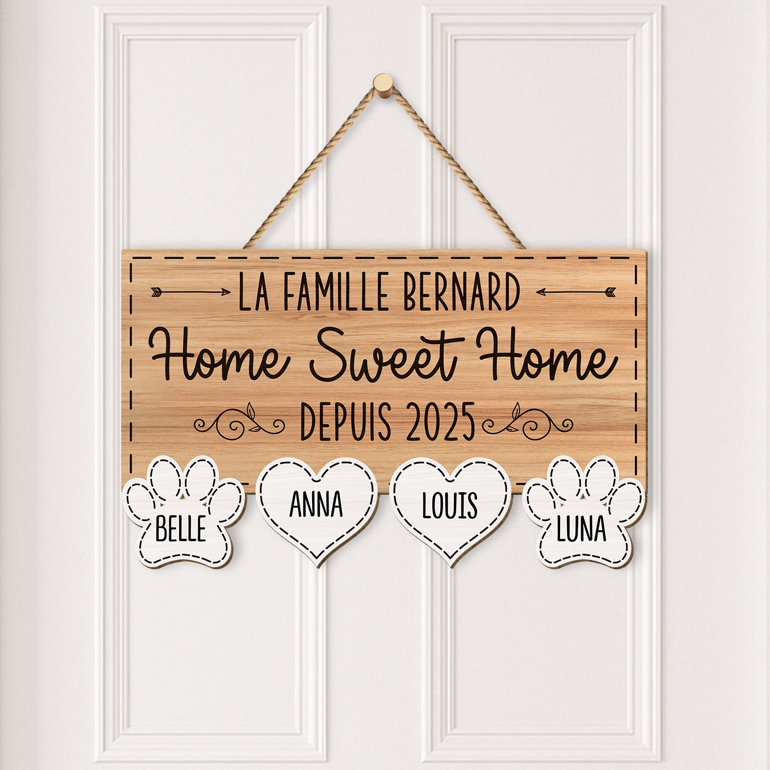 5498OFR2 plaque en bois personnalisee famille nouvelle maison avec coeur et pattte 5498o6uzi_51e4d5c4 6d00 4041 ae09 9f2edde145d2