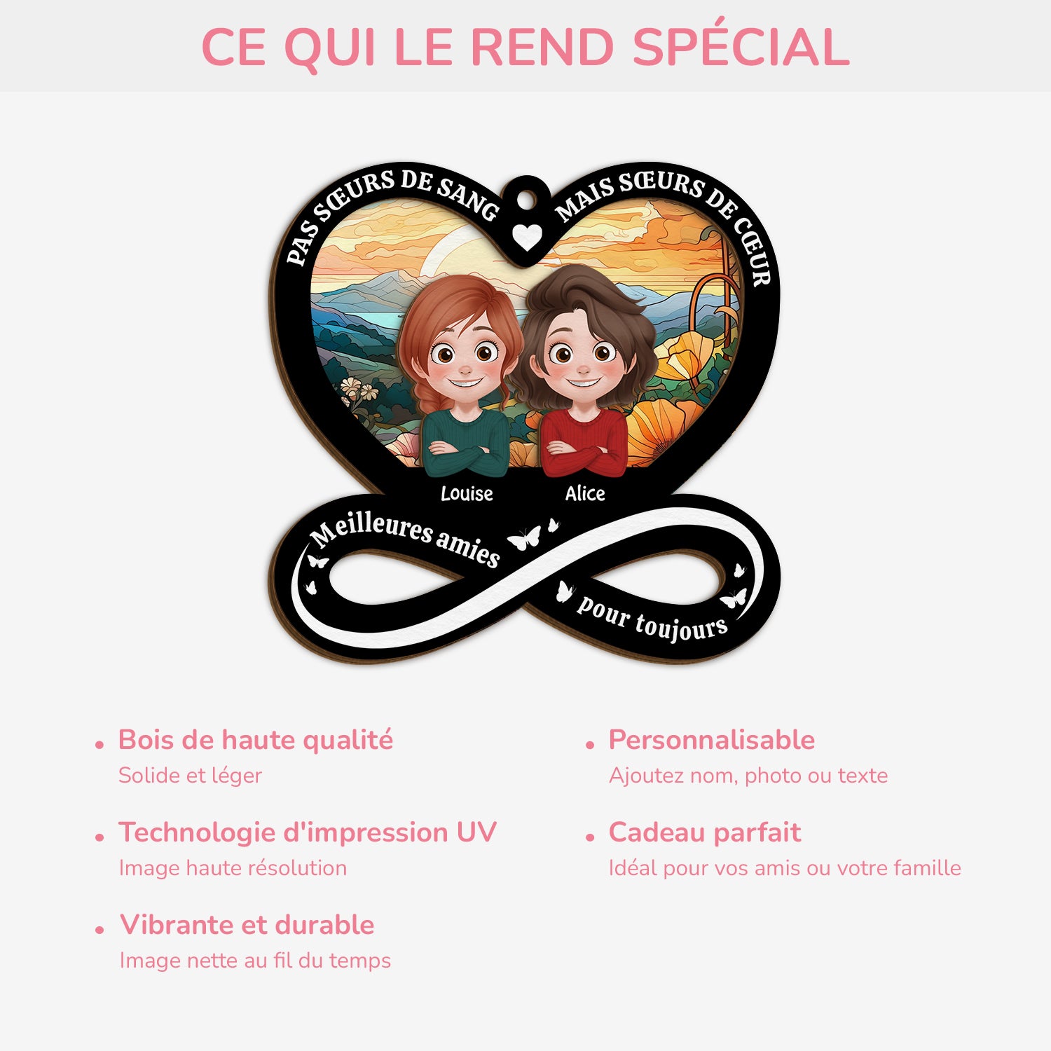 5504OFR4 ornement ami en bois a 2 couches personnalise pour femme pas soeurs de sang mais soeurs de coeur 5504o8lng