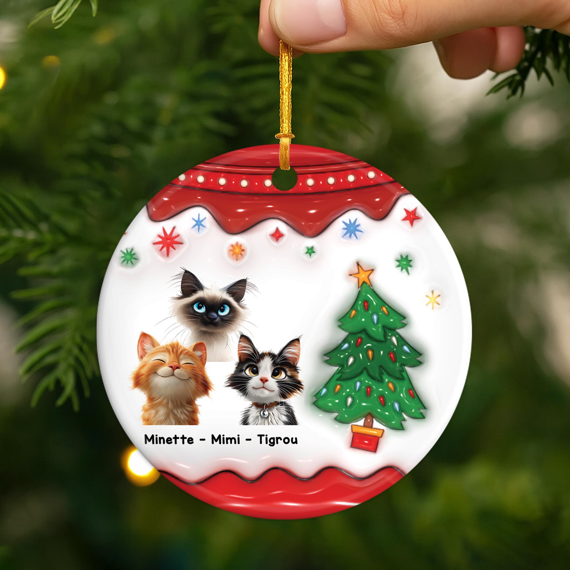 5506OFR2 ornement noel ceramique personnalise mon chat avec le sapin noel 5506ottac