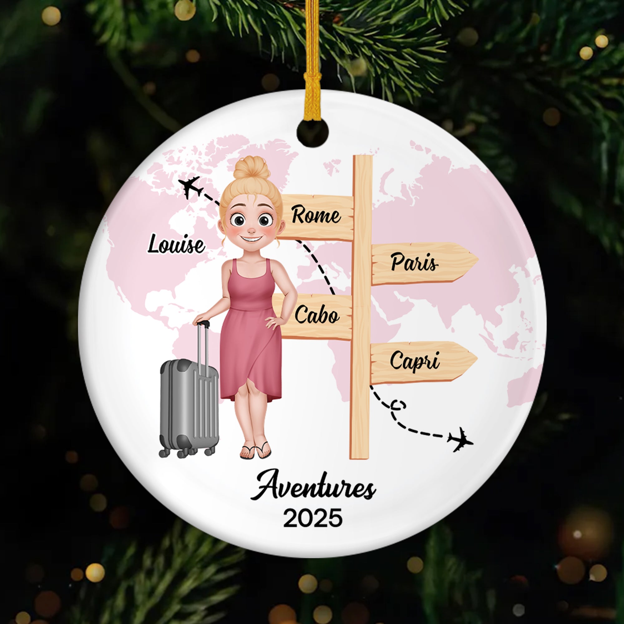 5515OFR1 ornement noel ceramique personnalise voyage femme mes aventures 5515okvnr