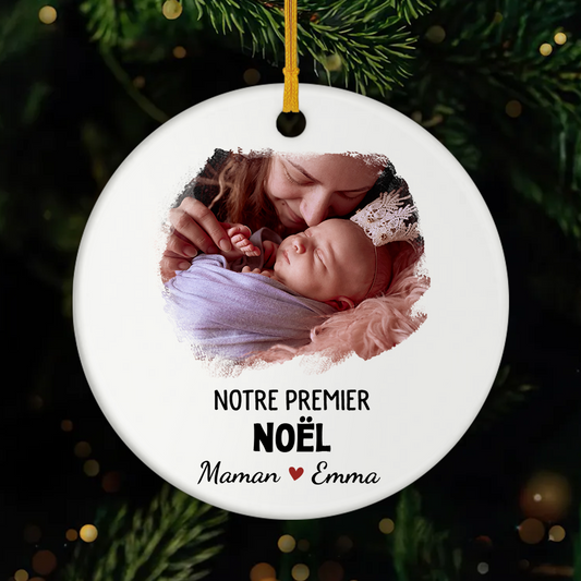 5519OFR1 ornement noel ceramique personnalise premier noel avec maman 5519okv5a