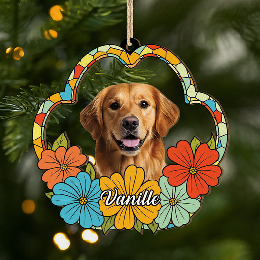 5542OFR1 ornement en bois a 1 couche personnalise portrait floral de mon chien 5542o8lmc