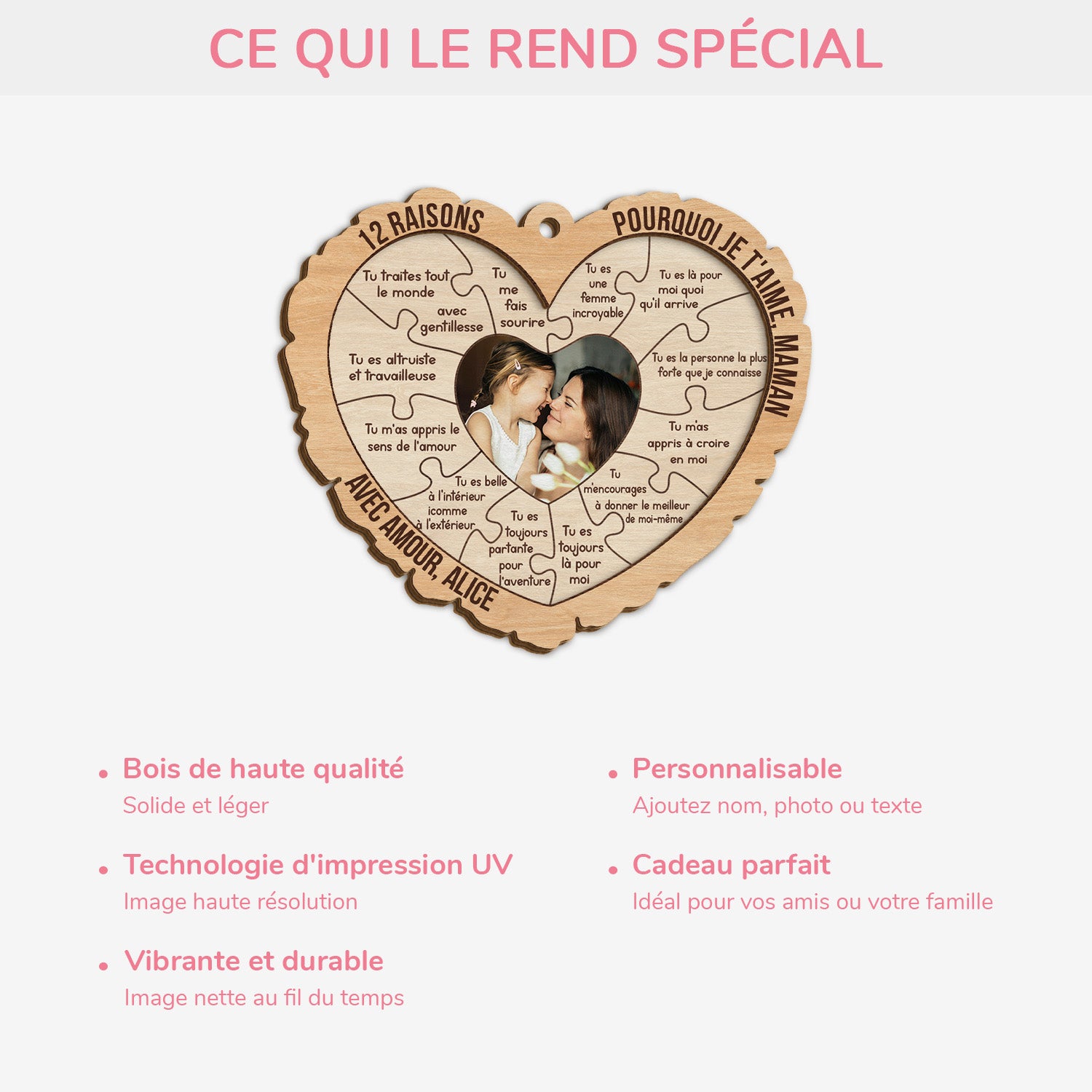 5548OFR4 ornement en bois a 2 couches personnalise raisons pourquoi je taime maman 5548o5zmi