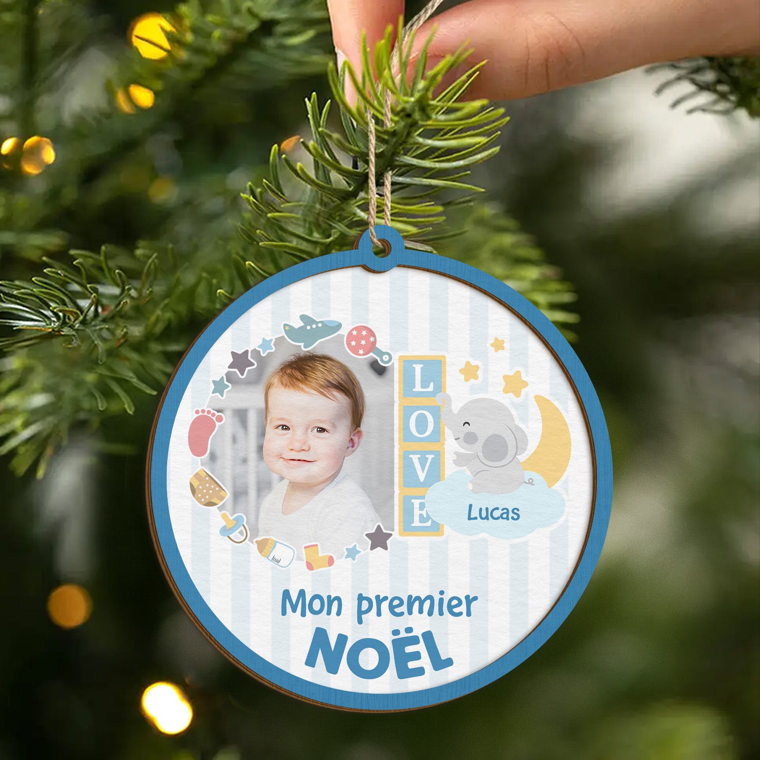 5550OFR2 ornement noel en bois a 2 couches personnalise mon premier noel 5550o5q5k