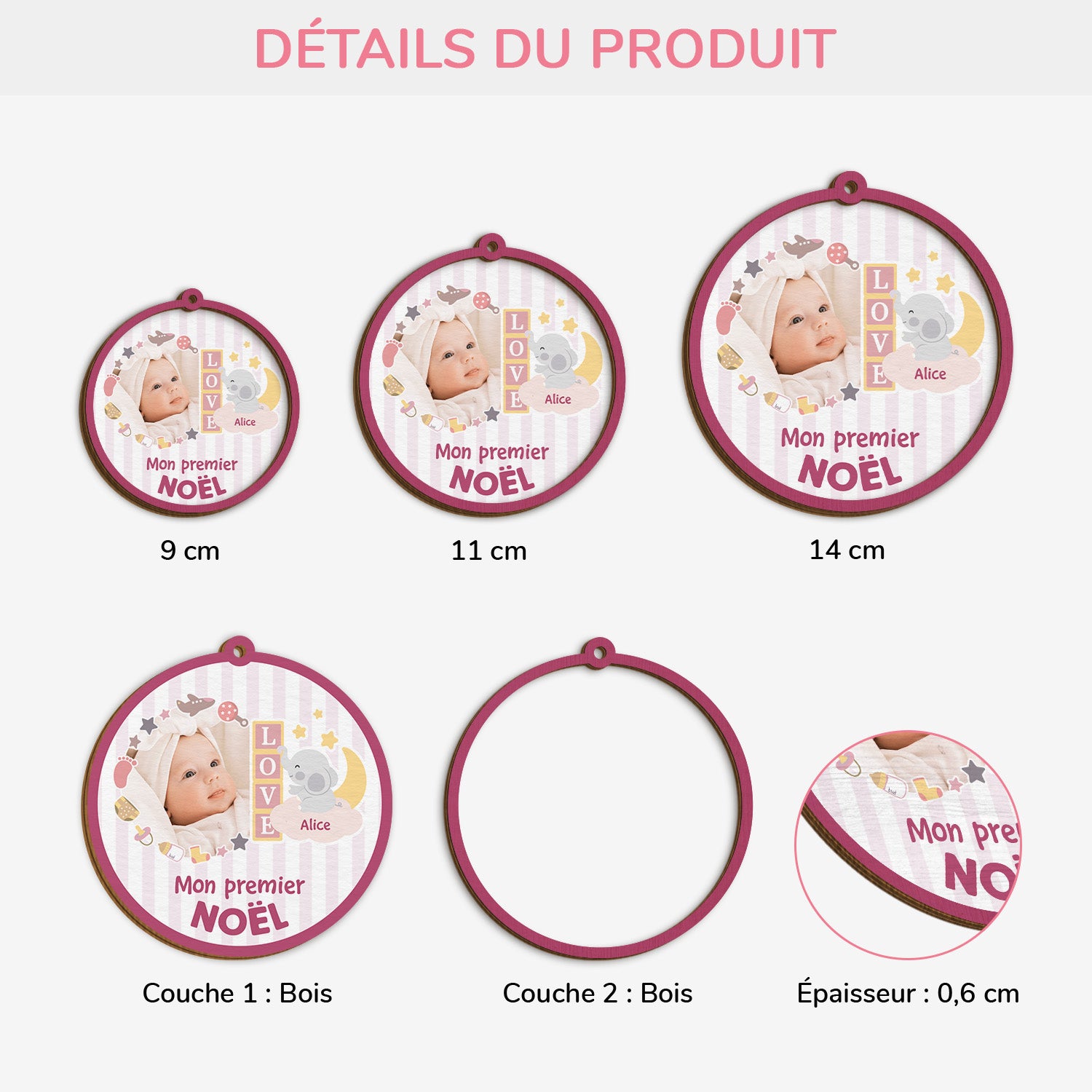 5550OFR3 ornement noel en bois a 2 couches personnalise mon premier noel 5550o5q5k
