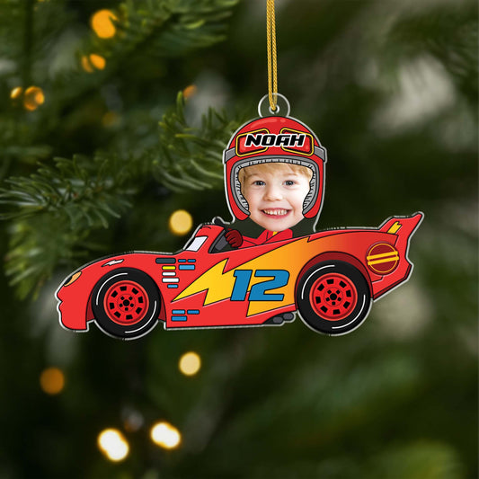 5554OFR1 ornement en acrylique personnalise voiture de sport avec photo enfant futur pilote 5554o5vnk