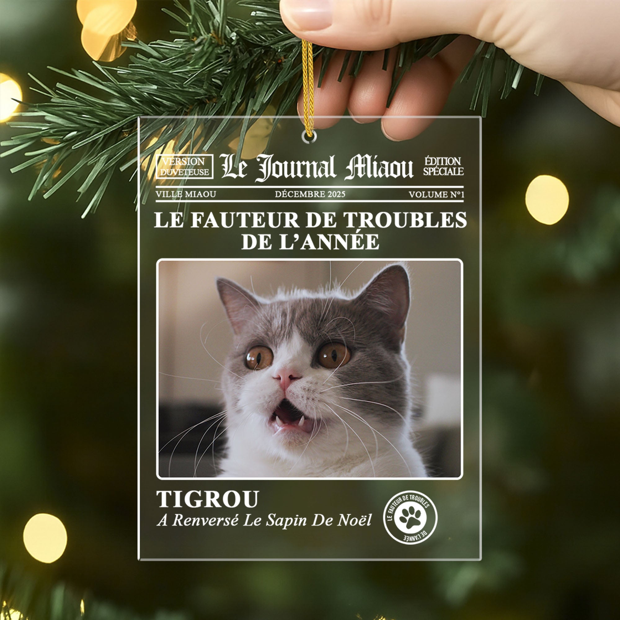 5560OFR2 ornement en acrylique personnalise chien avec photo le journal wouf 5560ottqc