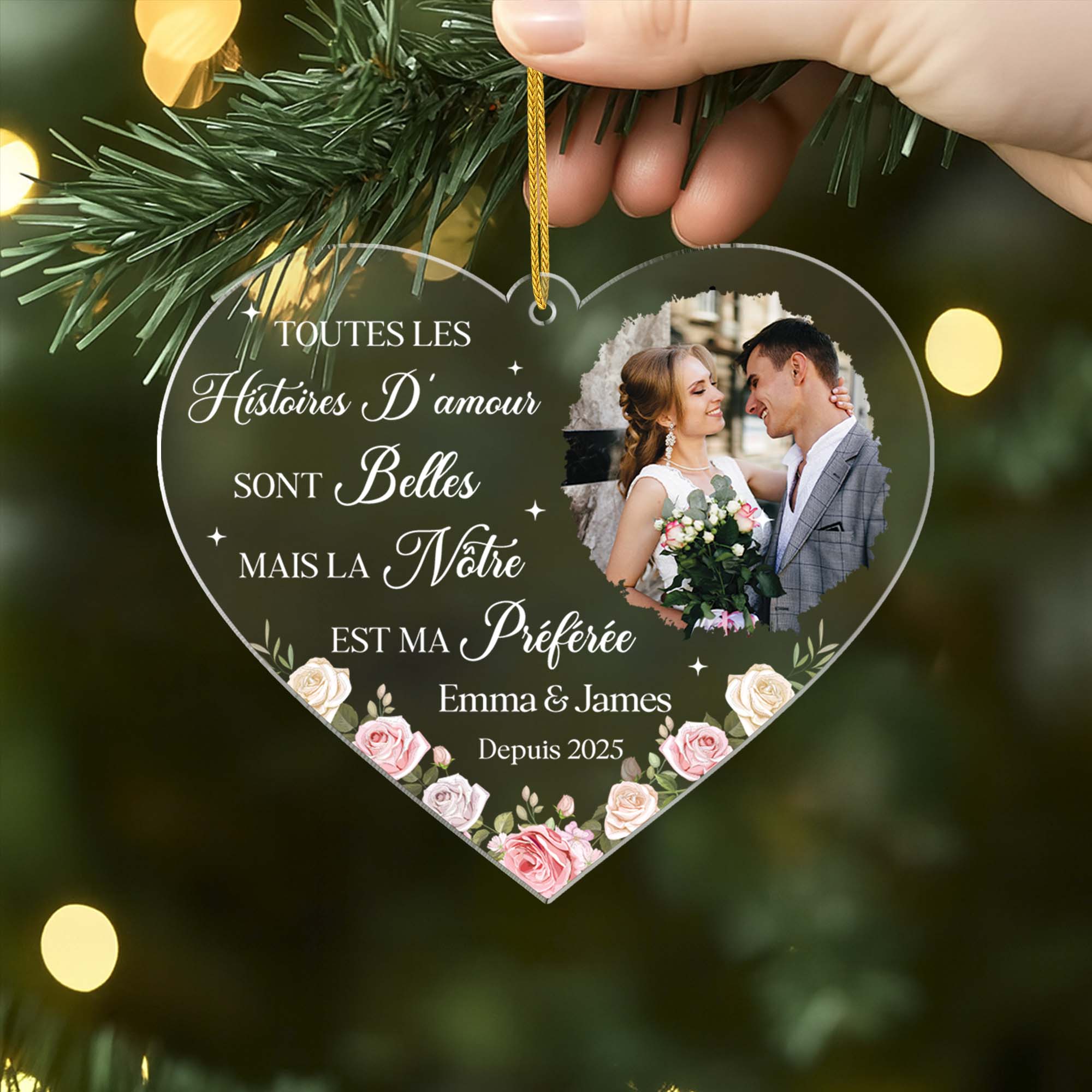 5564OFR2 ornement en acrylique personnalise couple avec photo notre histoire damour mariage 5564o8tcg