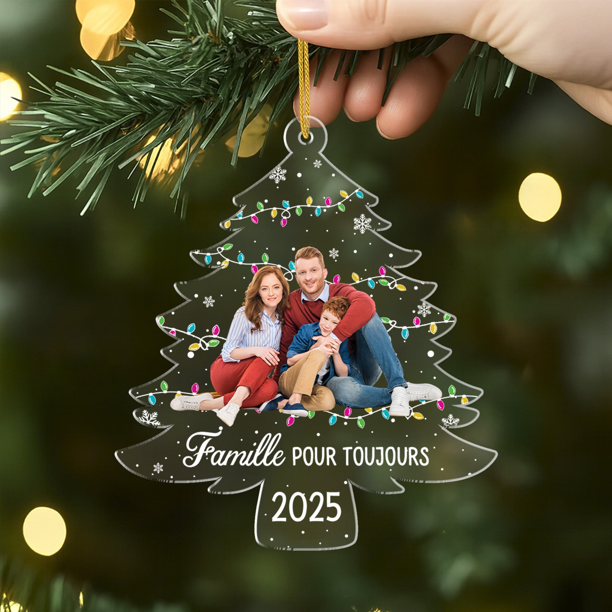 5572OFR2 ornement noel en acrylique personnalise avec photo sapin de notre histoire famille 5572o6zmi