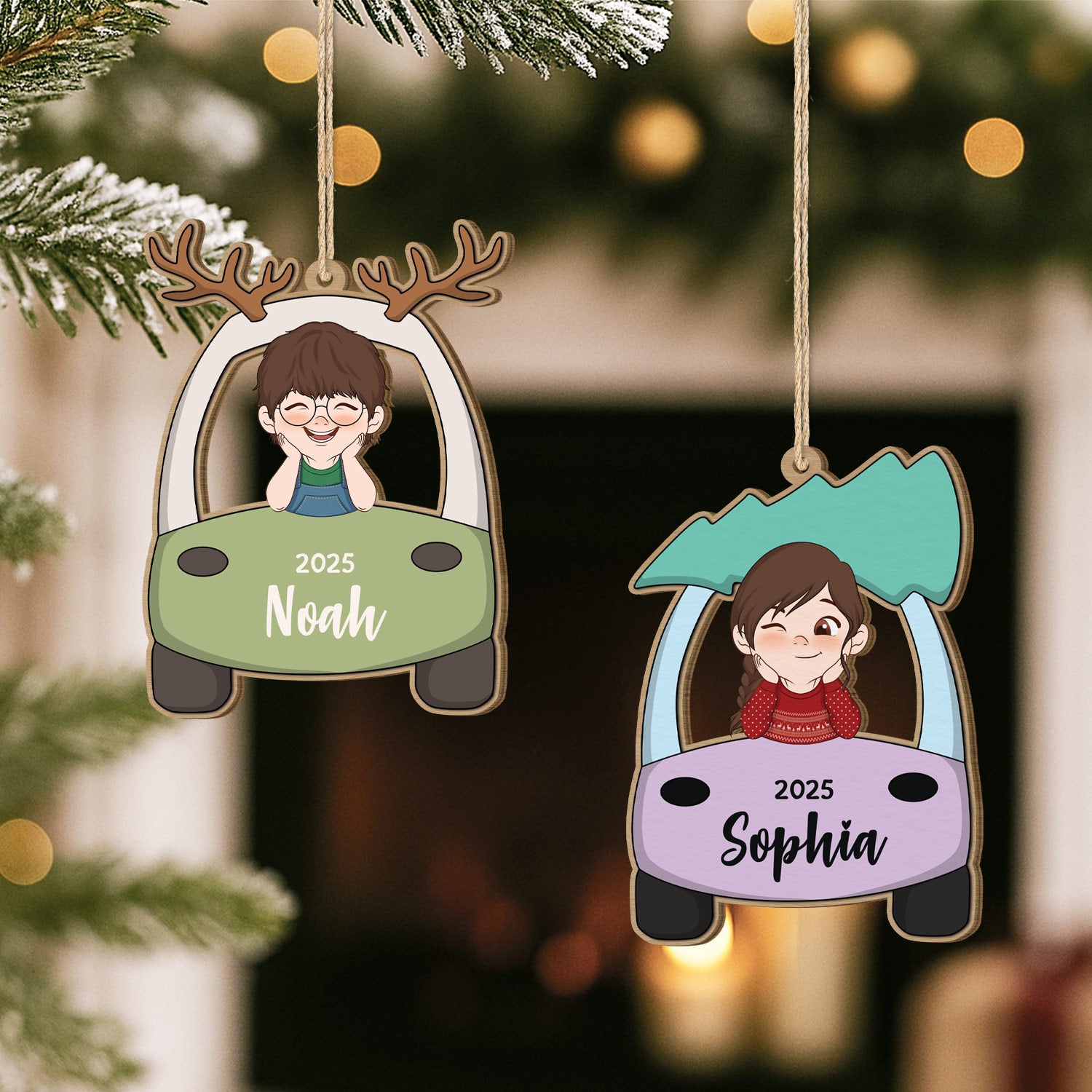 5576OFR2 ornement noel en bois a 1 couche personnalise la voiture de bebe 5576o6tak