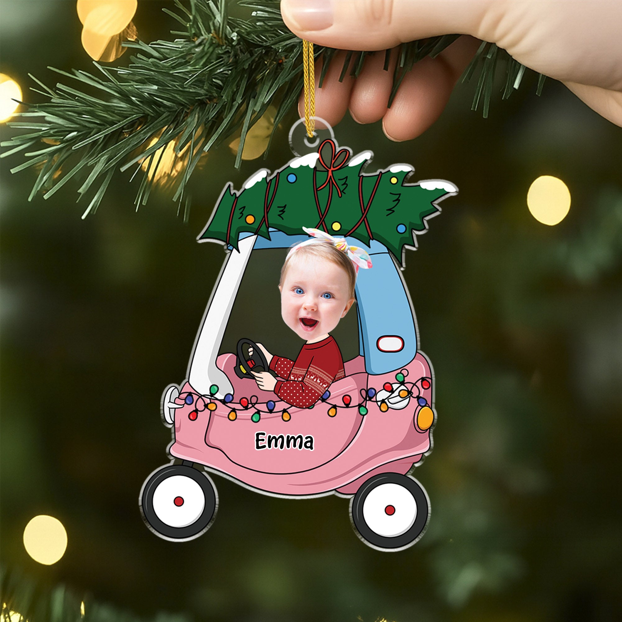 5581OFR2 ornement noel en acrylique personnalise avec photo enfant conducteur de pell 5581o6tzk