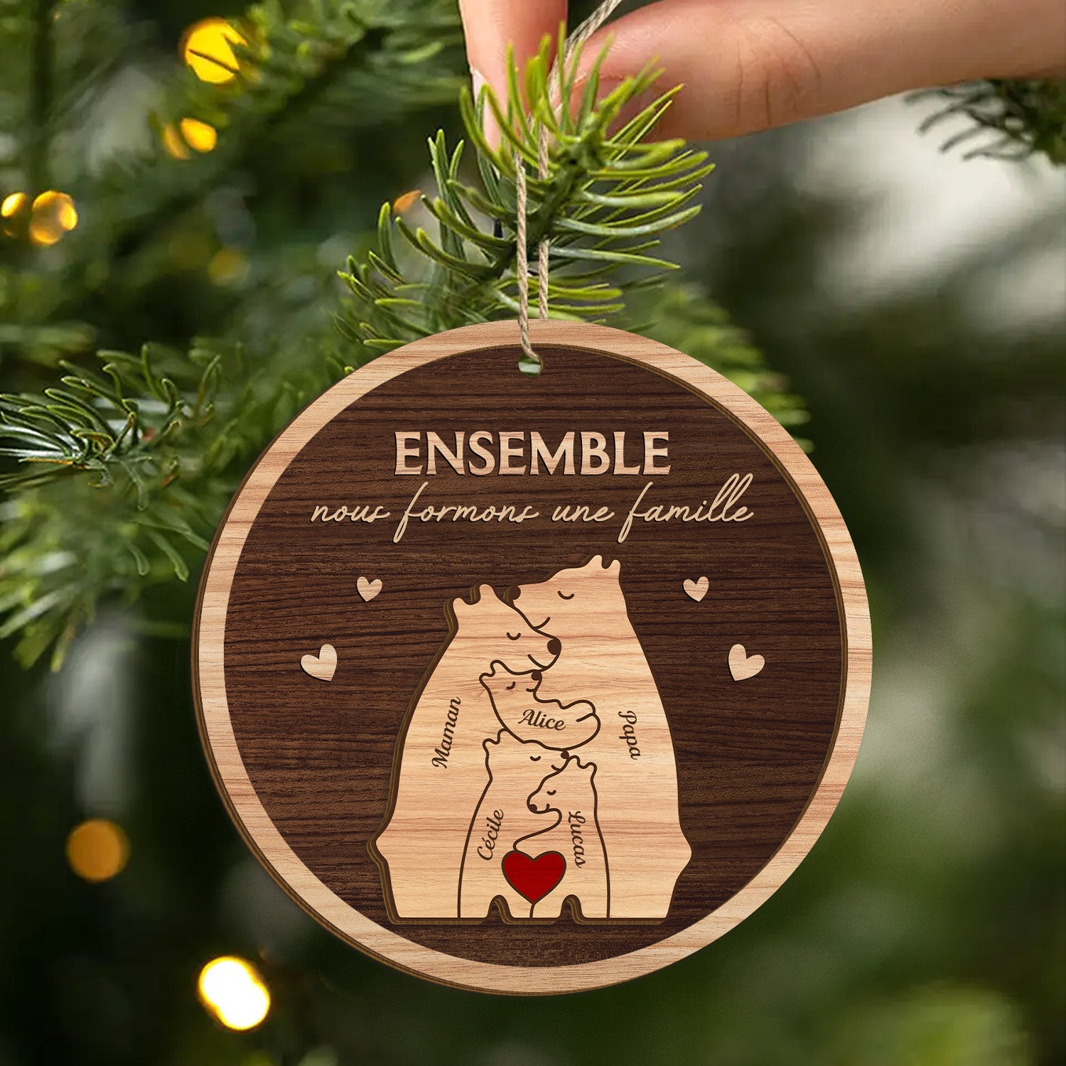 5617OFR2 ornement noel en bois a 2 couches personnalise l_amour de la famille ours 5617o6qti