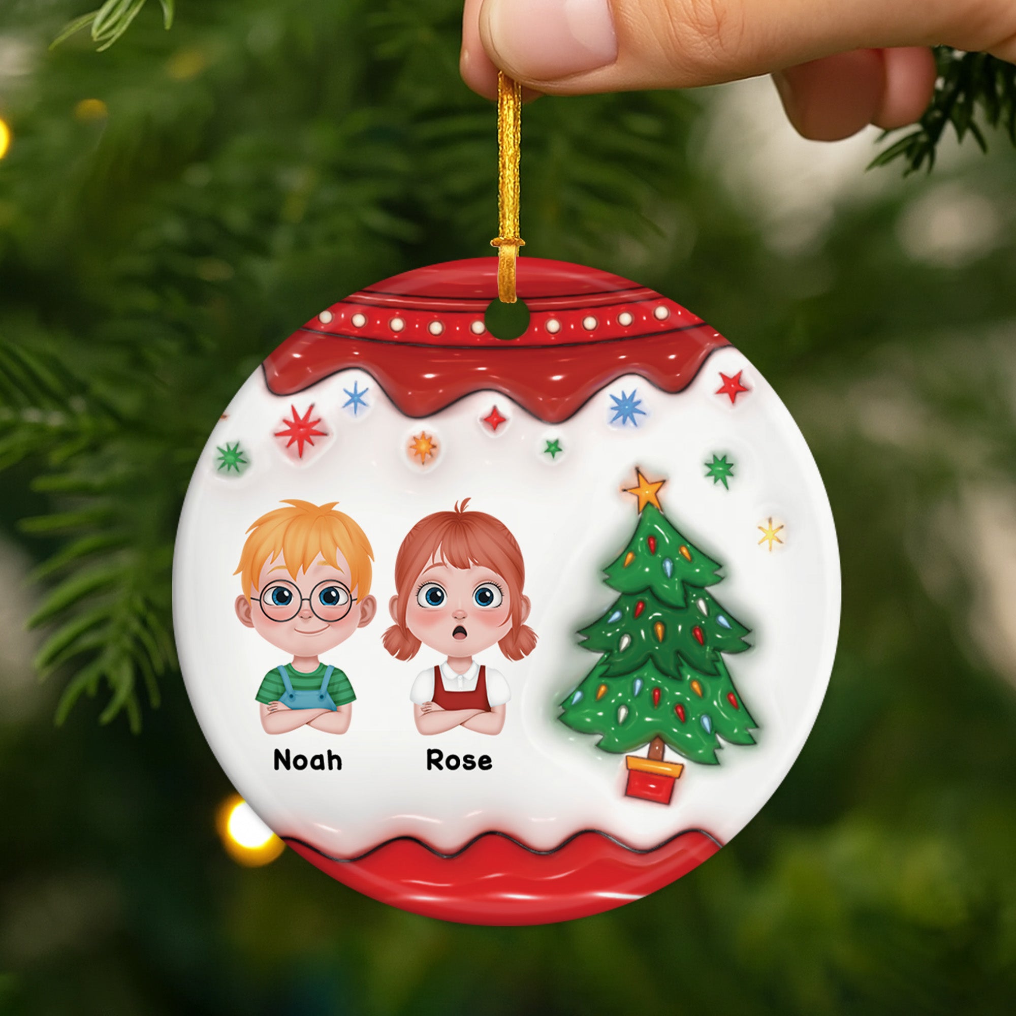 5622OFR2 ornement noel ceramique personnalise avec photo mon enfant avec le sapin noel 3d 5622ottak