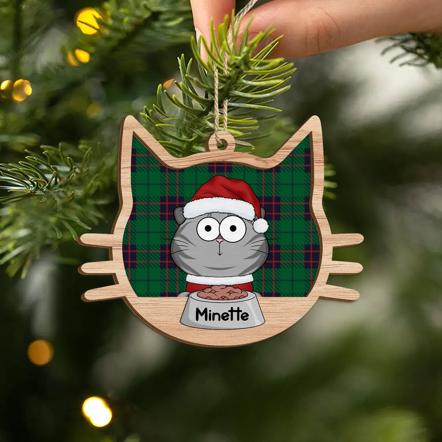 5629OFR2 ornement noel en bois a 2 couches personnalise chat repas de noel 5629o8uzd