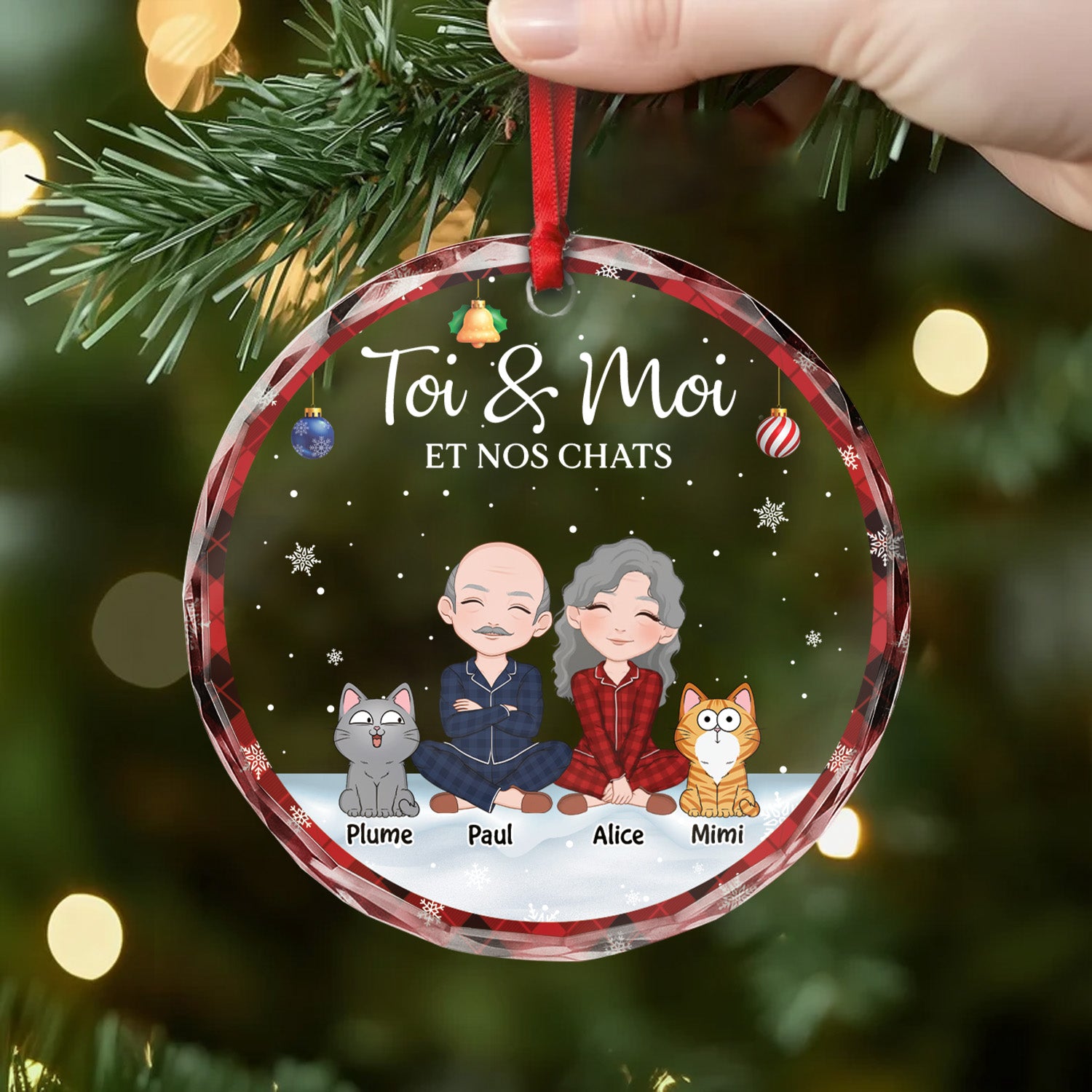 Ornement De Noël Personnalisé Couple - Toi Moi Et Notre Chien - Cadeau Plus