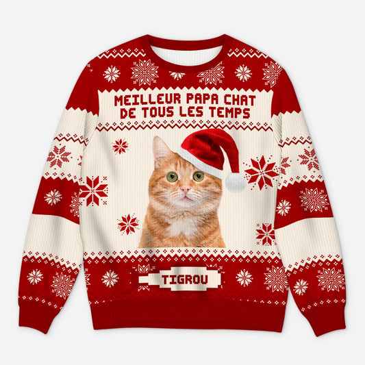 5643WFR1 pull moche chat de noel personnalise drole avec photo meilleure maman chat 5643wthad