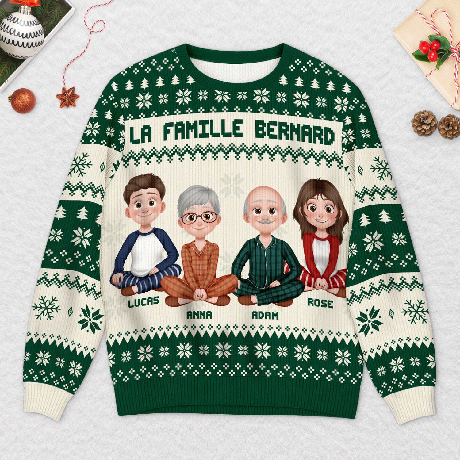 5645WFR2 pull moche de noel personnalise notre famille 5645w3tti