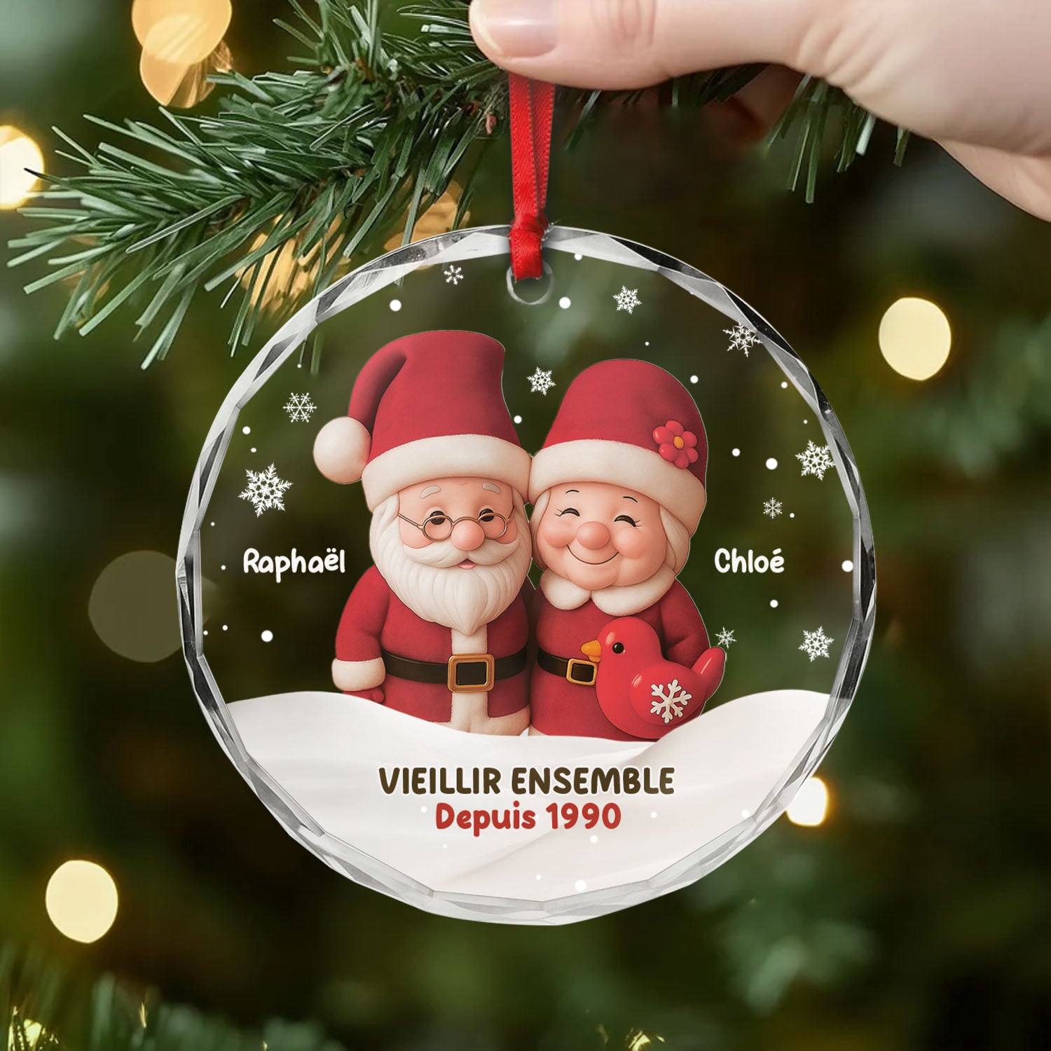 5679OFR2 ornement en verre personnalise couple bonhomme de neige vieillir ensemble 3d 5679okzqg