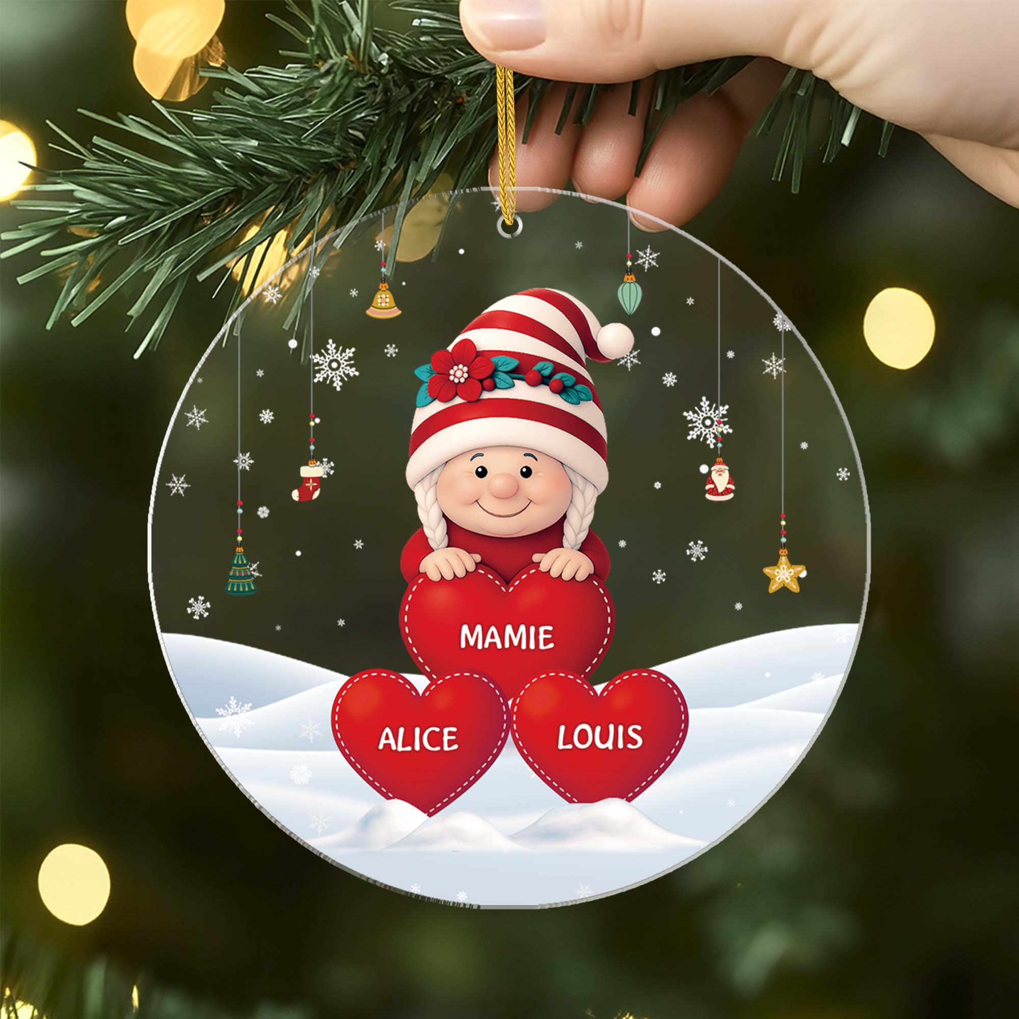 5682OFR2 effet dimpression 3d ornement acrylique personnalise avec prenom mamie papi gnome noel 5682okm0b