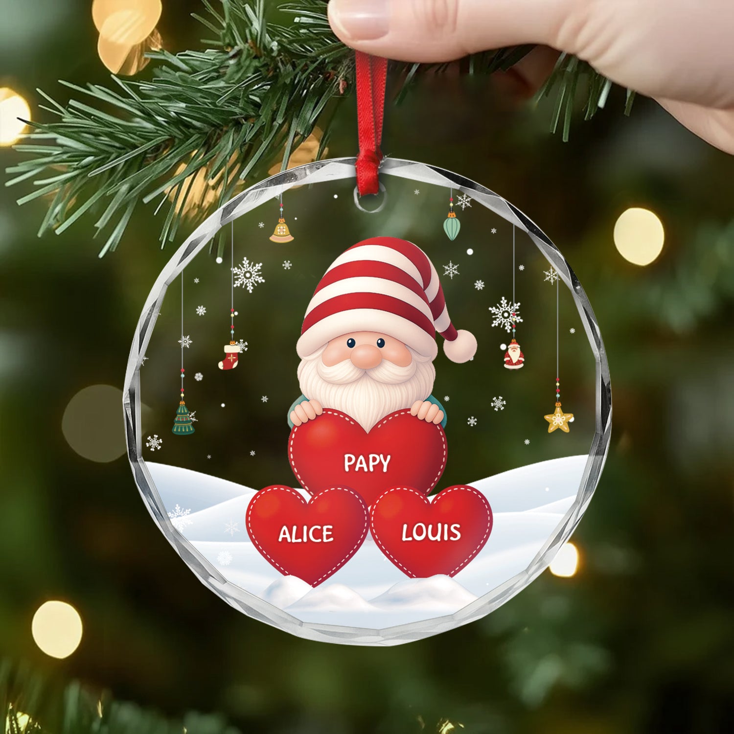 5682OFR2 ornement noel en verre personnalise avec prenom maman mamie gnome noel 5682okmna