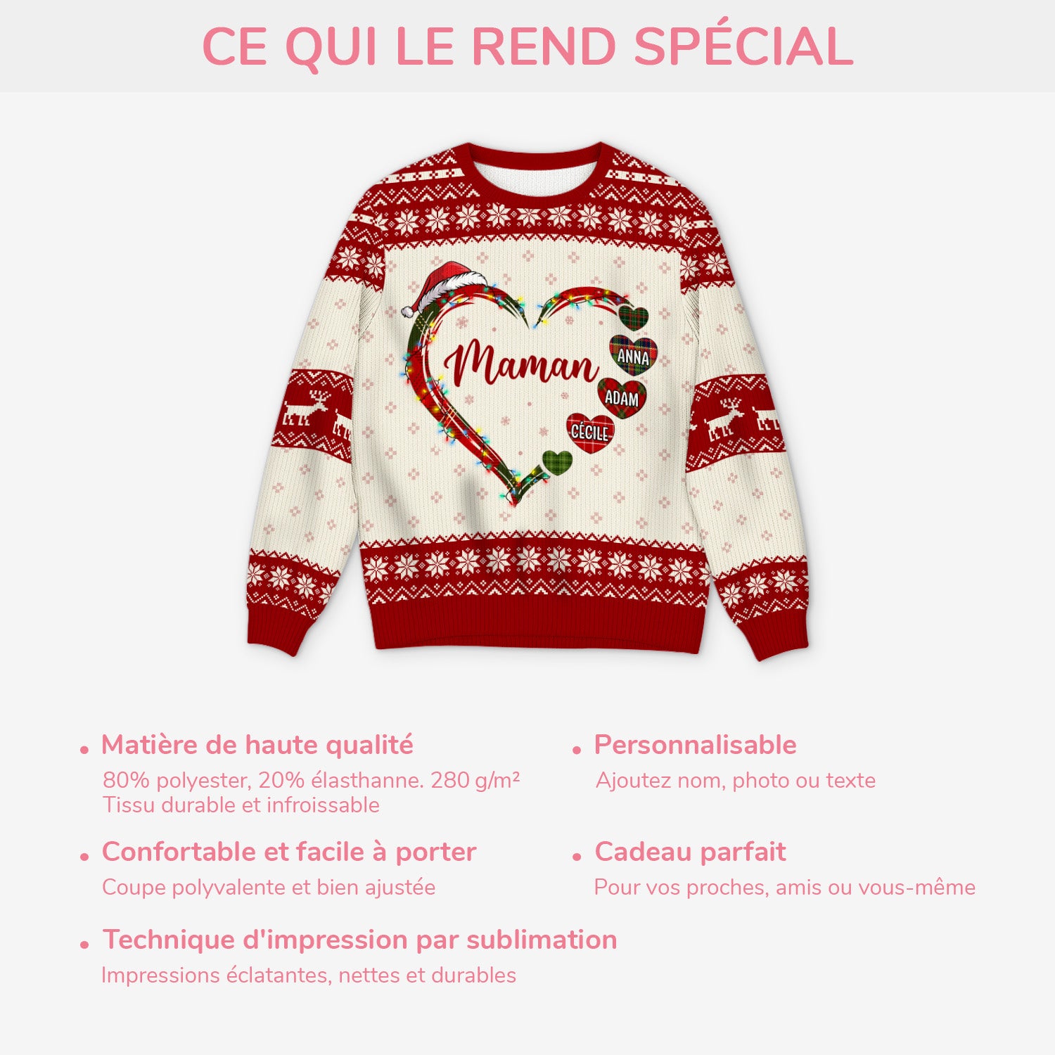 5685WFR5 pull moche de noel personnalise avec prenom le grand coeur de maman 5685wklta