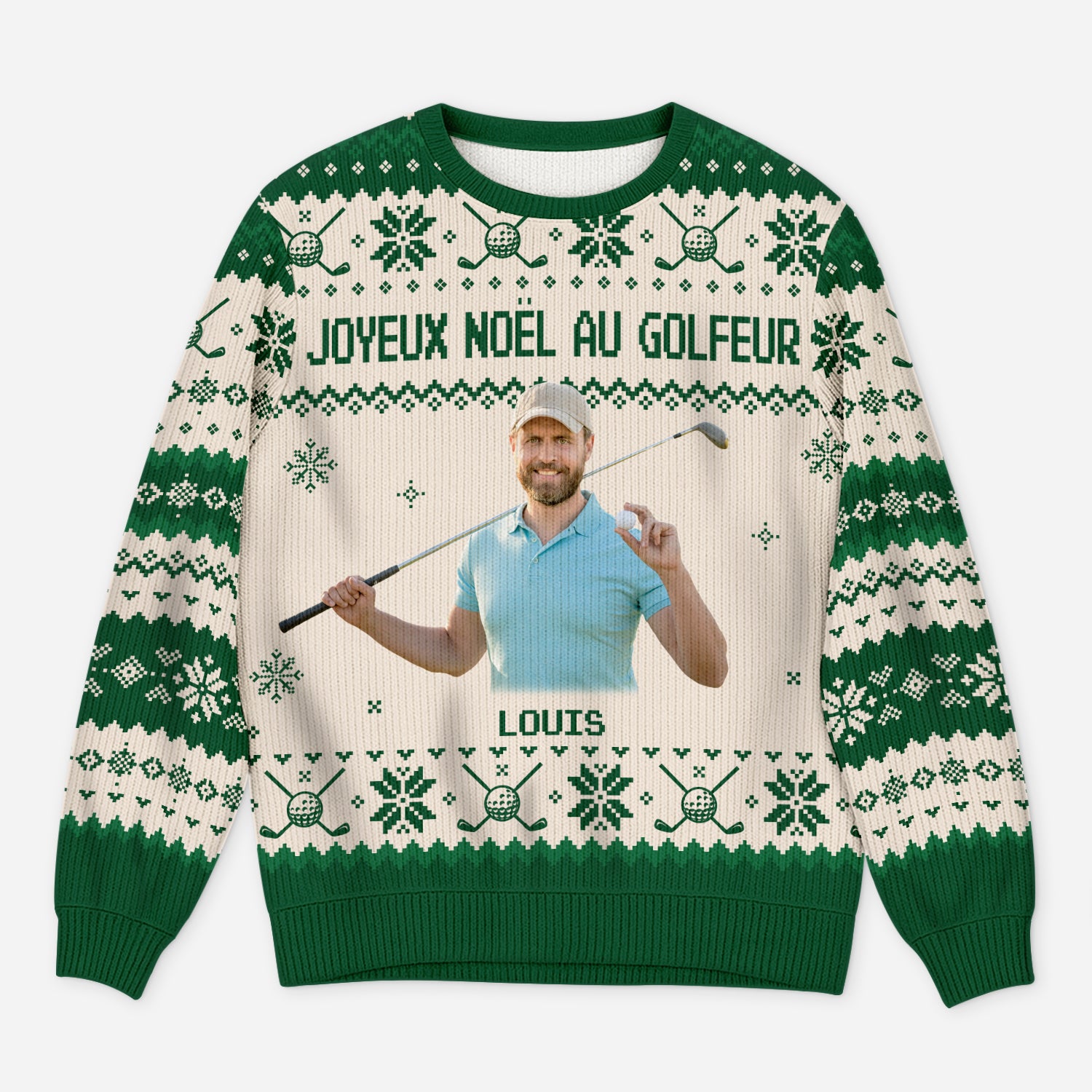 5686WFR1 pull moche personnalise avec photo joyeux noel au golfeur 5686wkmnb