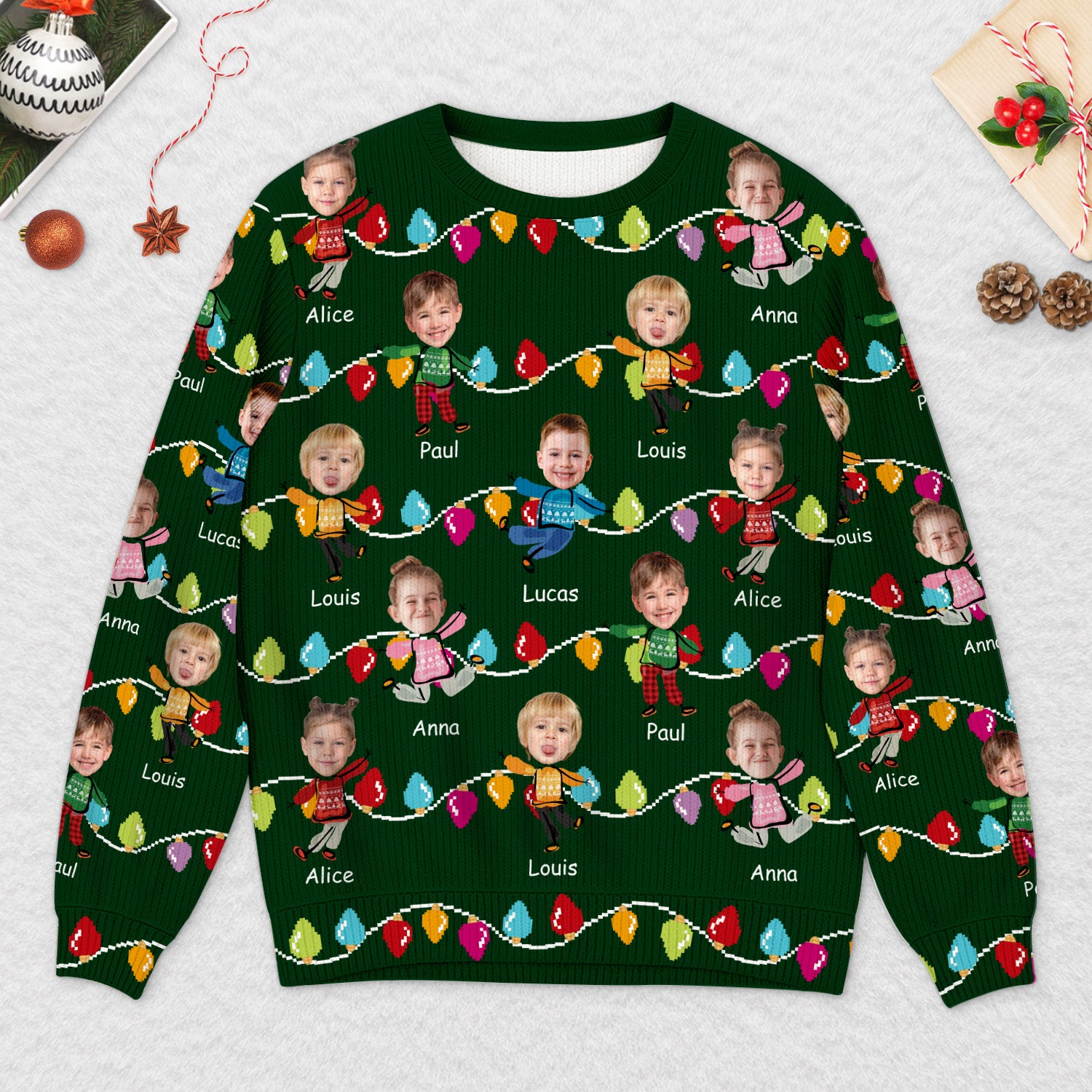 5692WFR2 pull moche de noel personnalise avec prenom les lumieres de maman papa 5692w8ltb