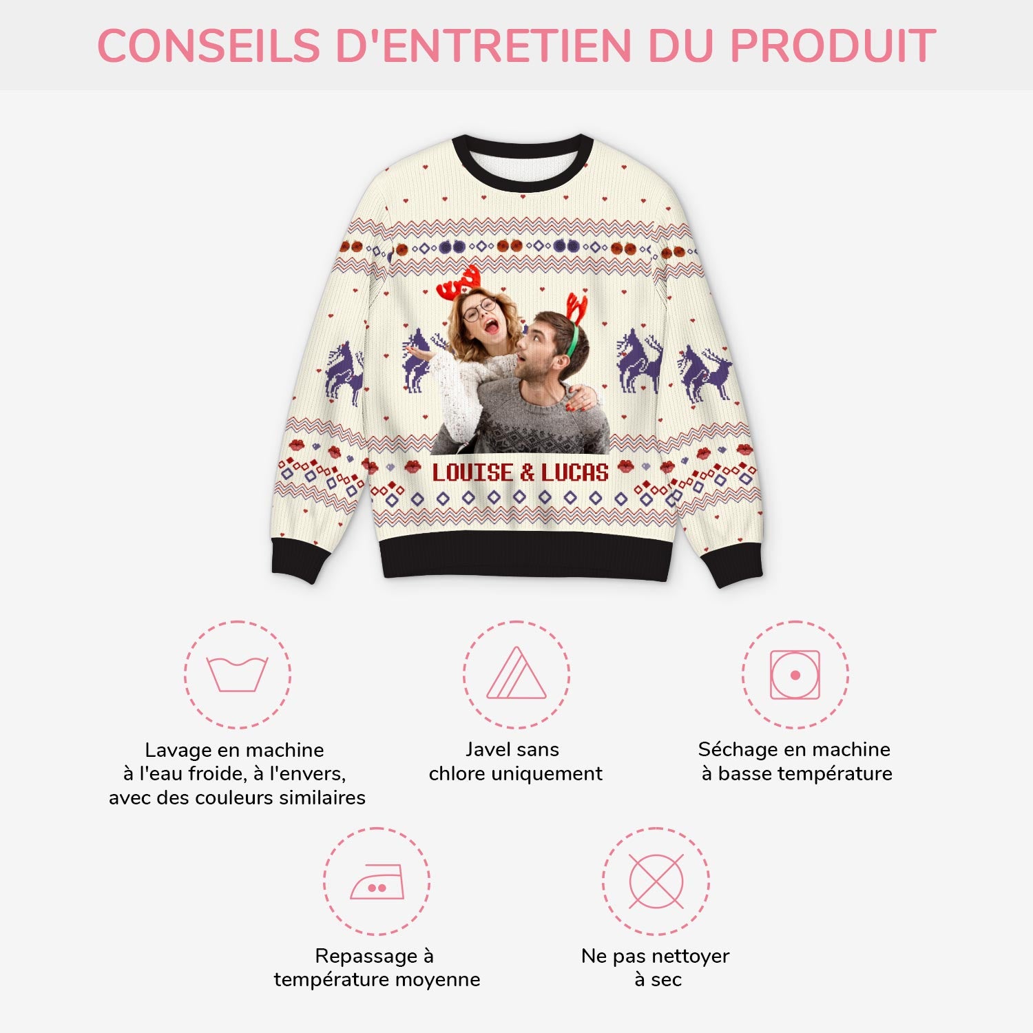 5700WFR4 pull moche de noel personnalise couple avec photo notre souvenir drole 5700w3qag