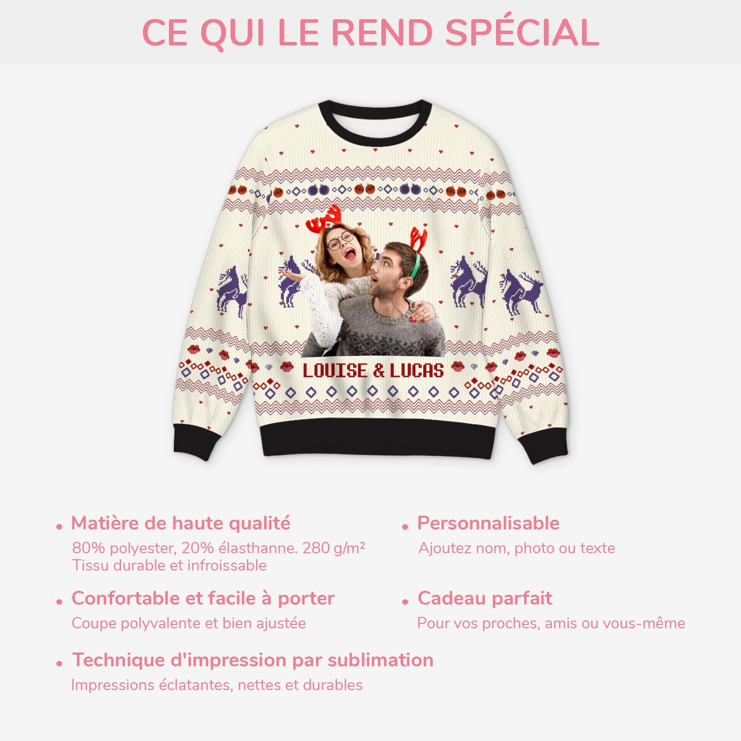 5700WFR5 pull moche de noel personnalise couple avec photo notre souvenir drole 5700w3qag