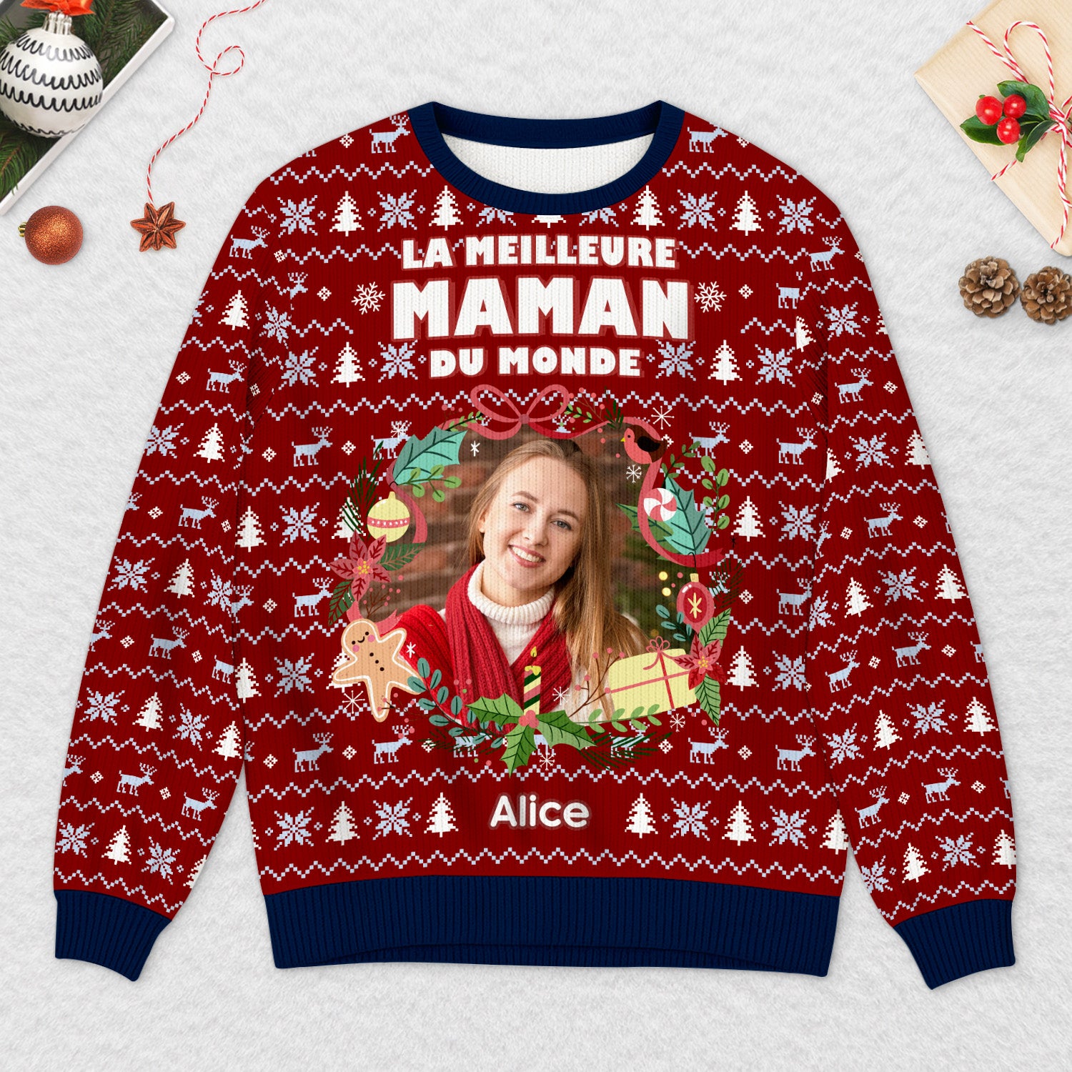 5713WFR2 pull moche de noel personnalise avec photo meilleur papa meilleure maman du monde 5713w6ztb