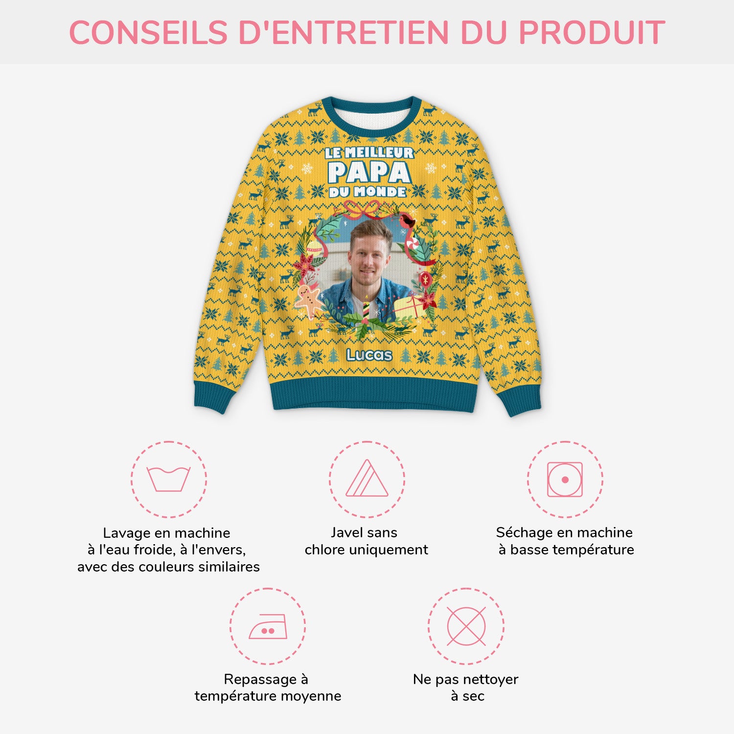 5713WFR4 pull moche de noel personnalise avec photo meilleur papa meilleure maman du monde 5713w6ztb