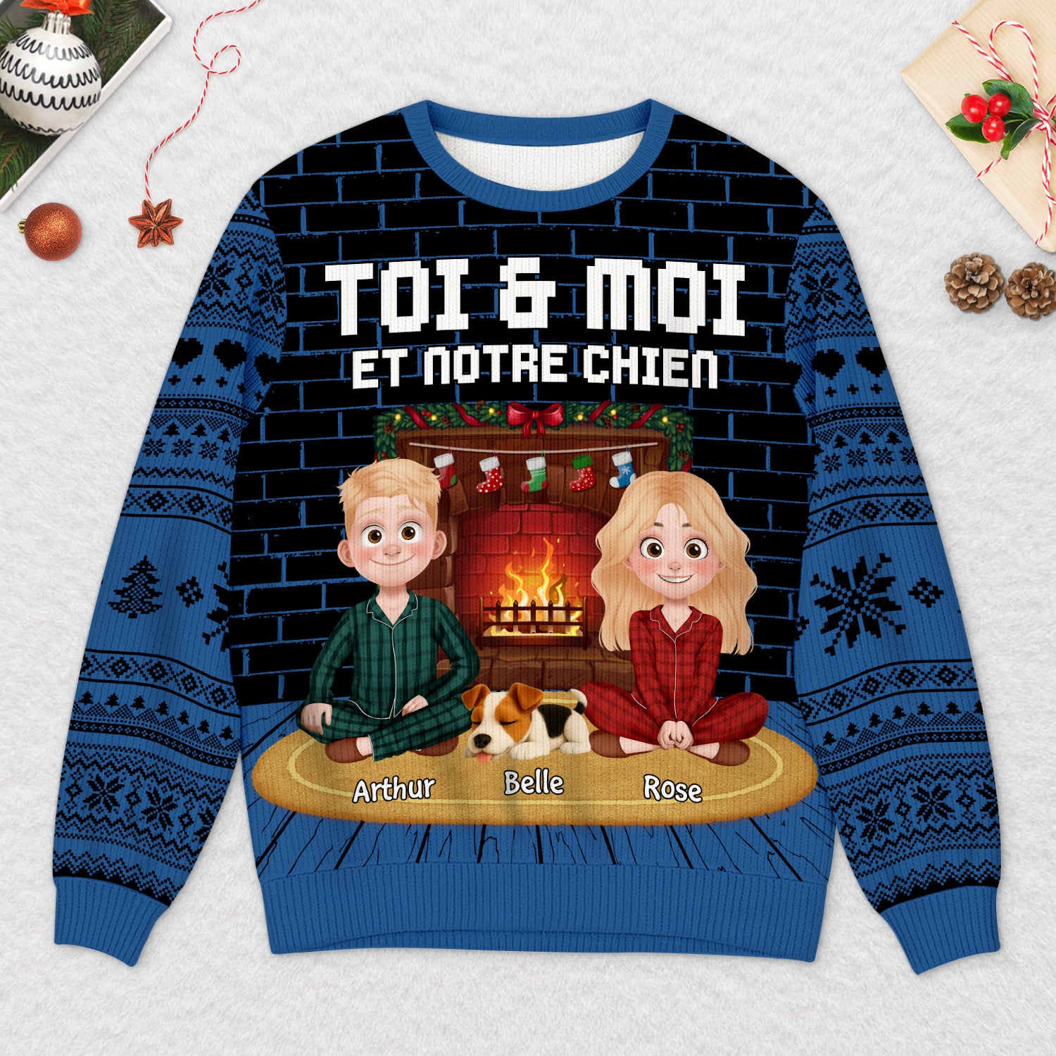5715WFR2 pull moche de noel personnalise couple toi moi et notre chat 5715w6lmd