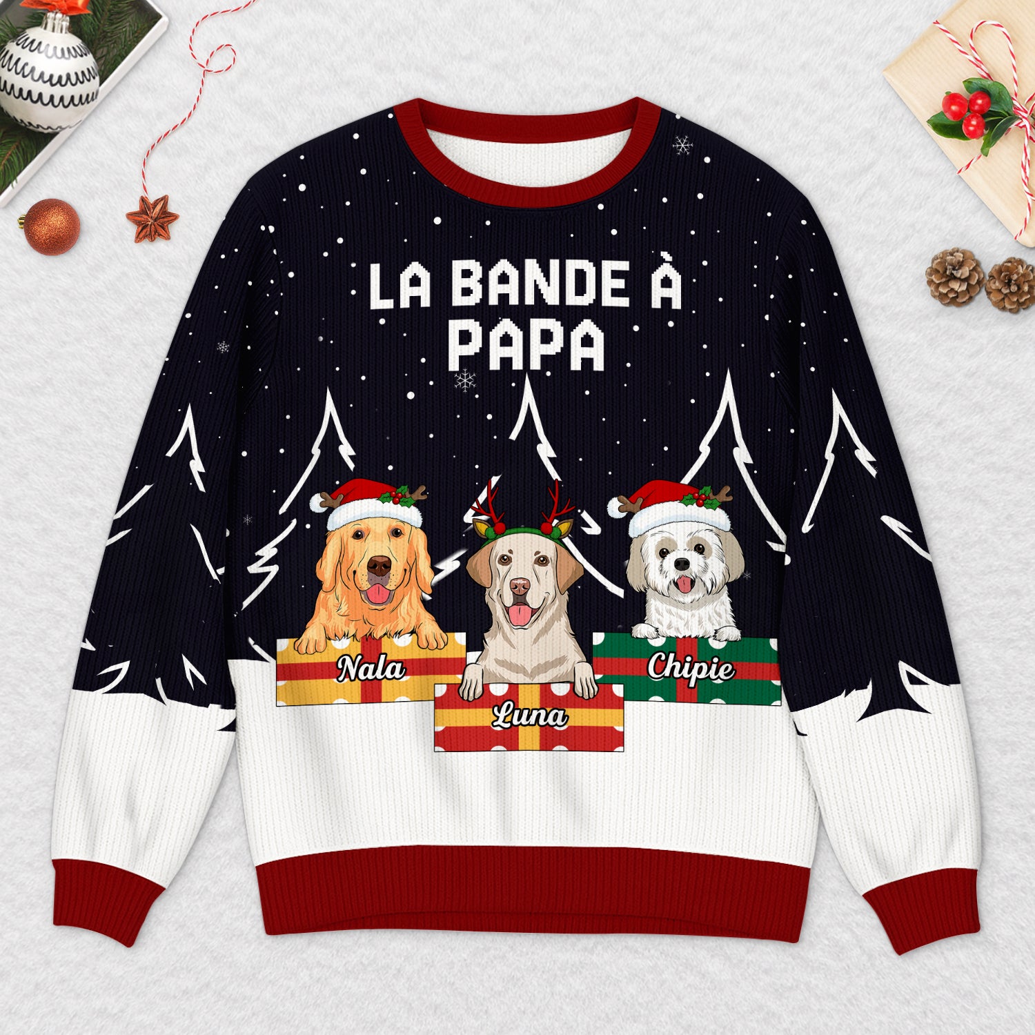 5716WFR2 pull moche de noel personnalise ce papa maman chien appartient a 5716w6lcc