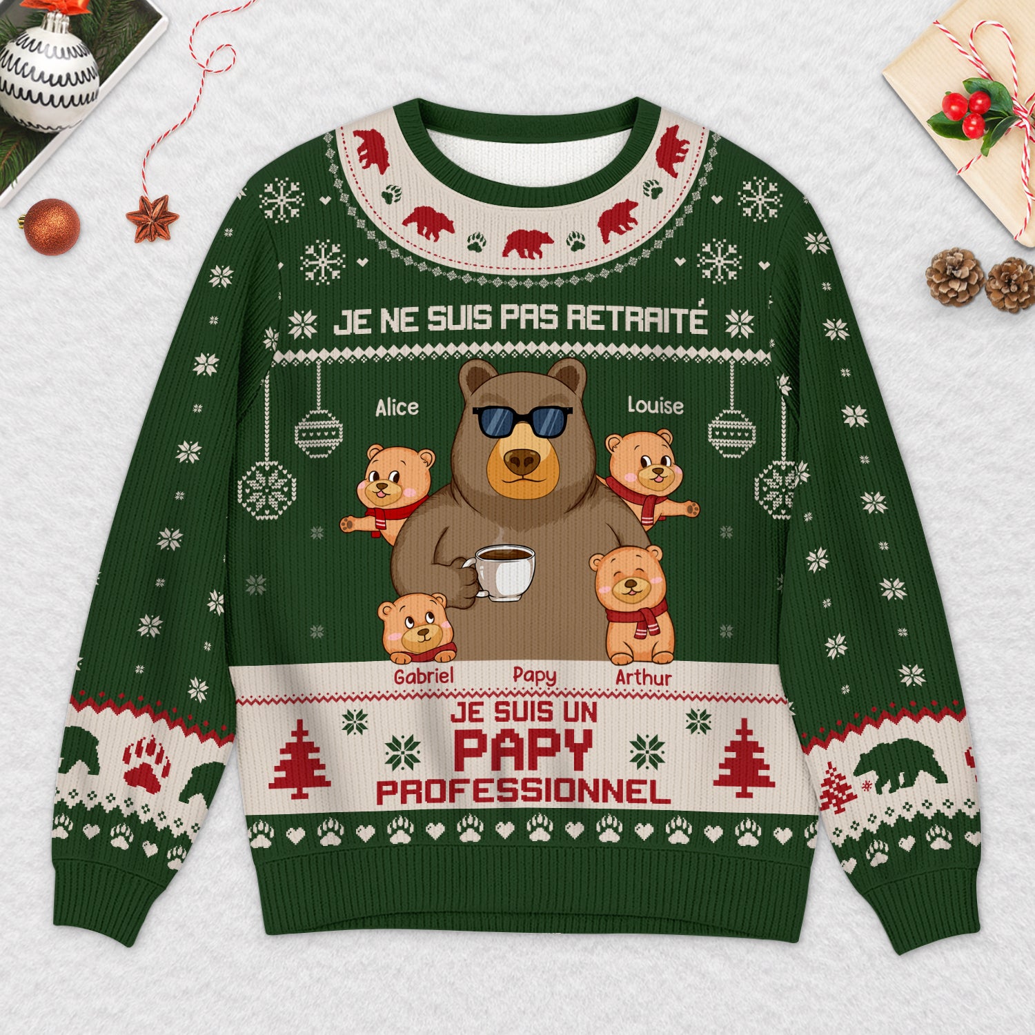 5722WFR2 pull moche de noel personnalise mamie papi la mamie nest pas retraite 5722w3lza