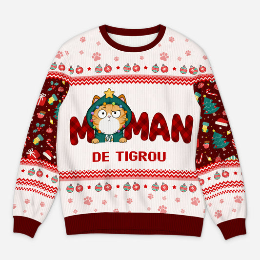 5727WFR1 pull moche de noel personnalise maman de chat 5727wttzd