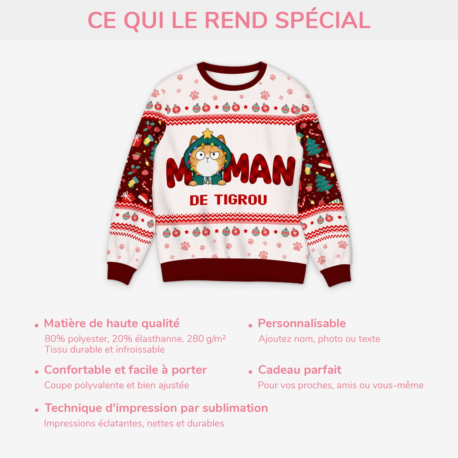 5727WFR5 pull moche de noel personnalise maman de chat 5727wttzd