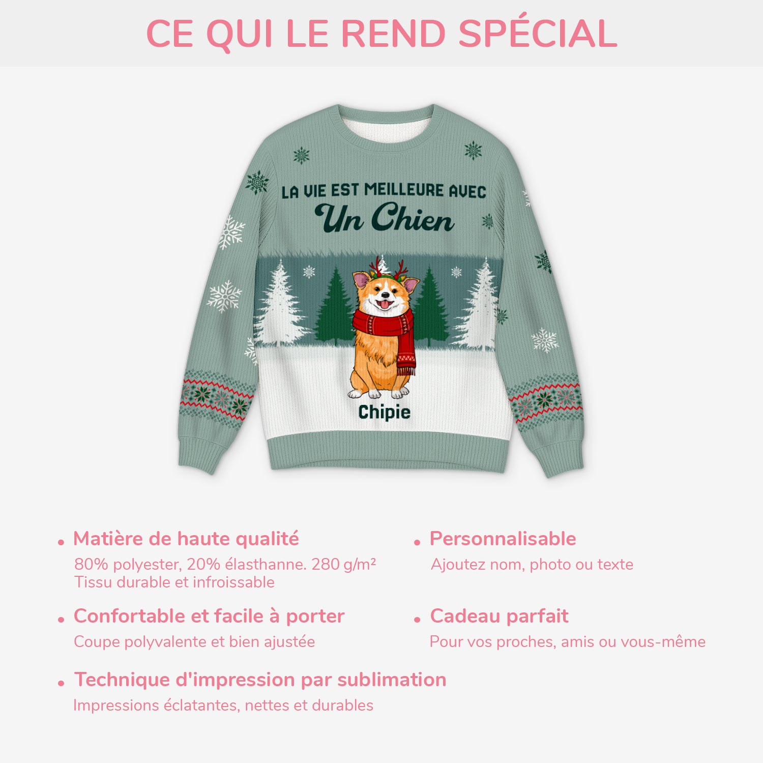 5729WFR5 pull moche de noel personnalise la vie est meilleure avec mon chien 5729wtzcc