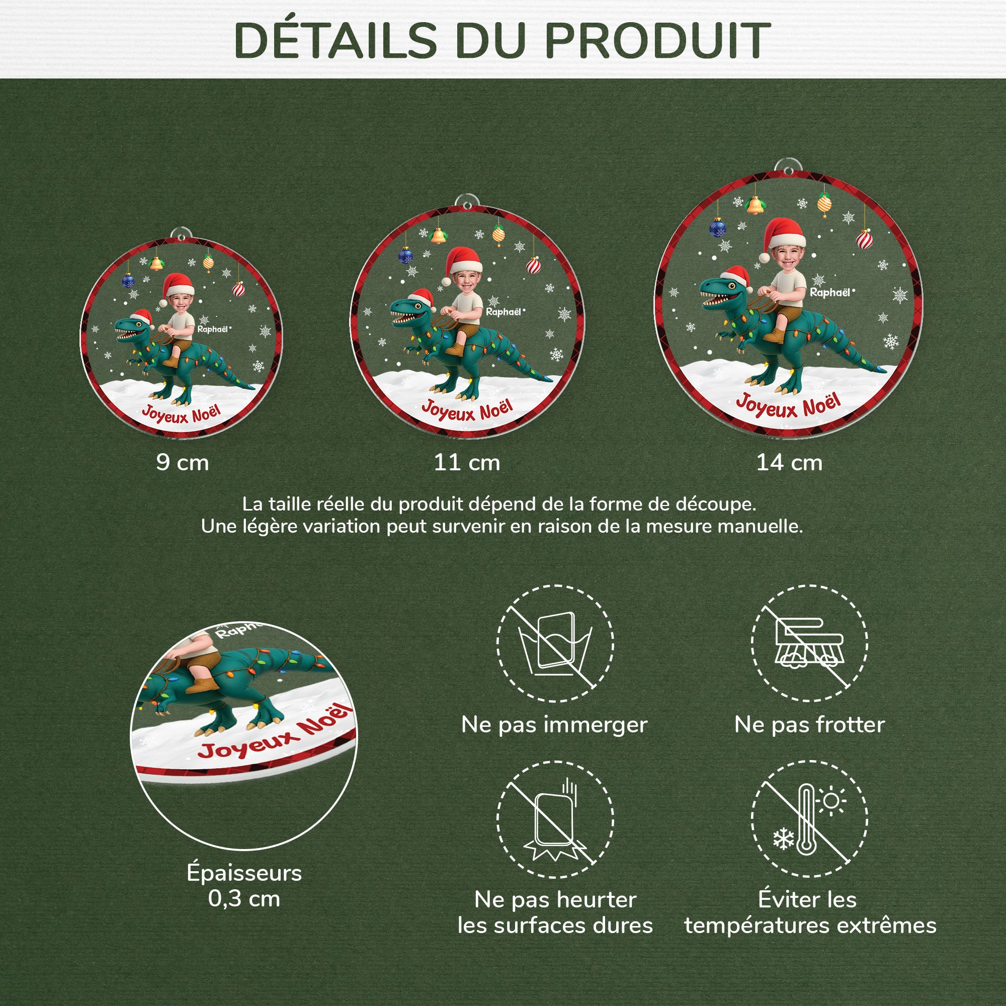 5736OFR3 ornement acrylique personnalise avec photo enfant mon dinosaure de noel 5736okv5k