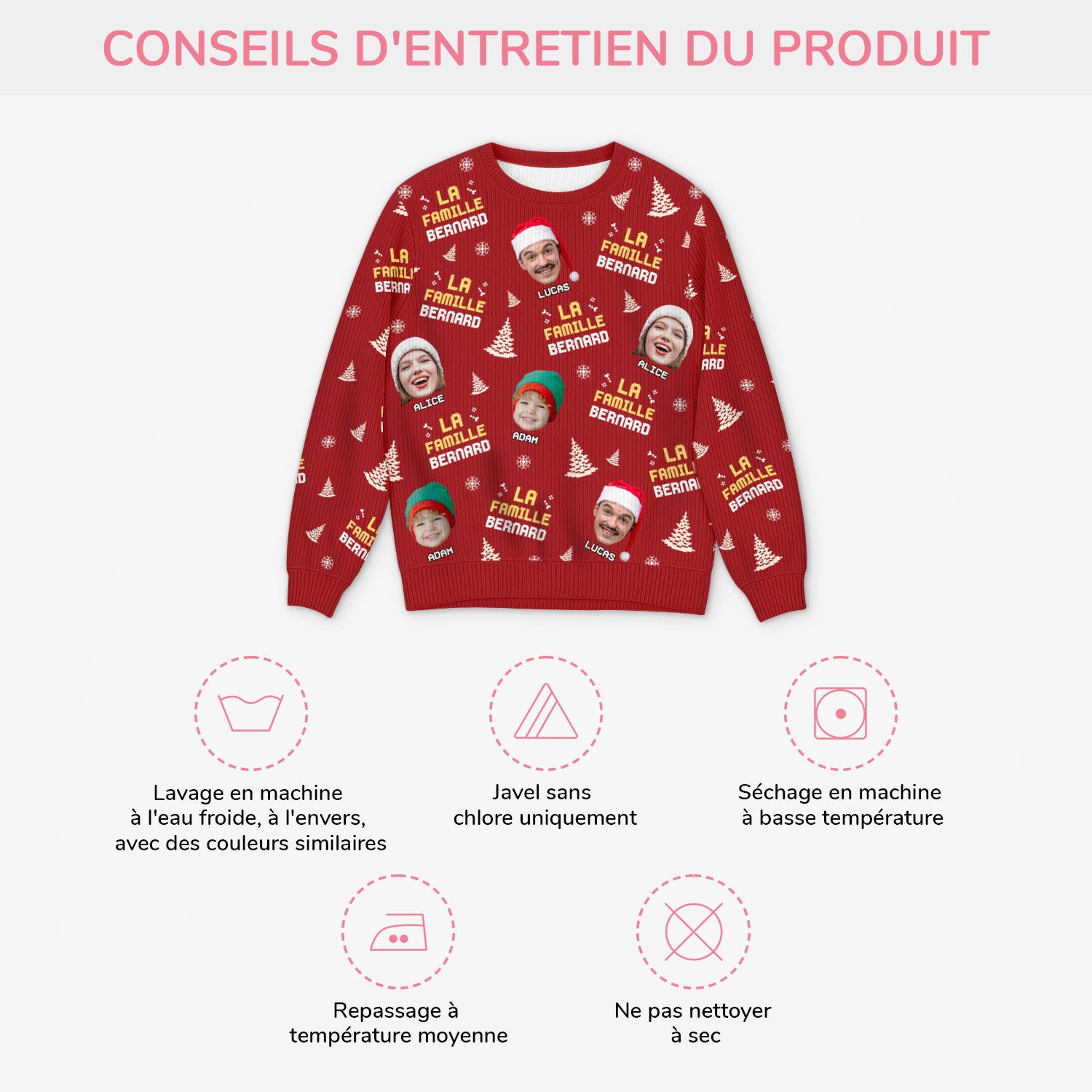 5743WFR4 pull moche personnalise drole avec photo ensemble pull de noel famille 5743wtmmi
