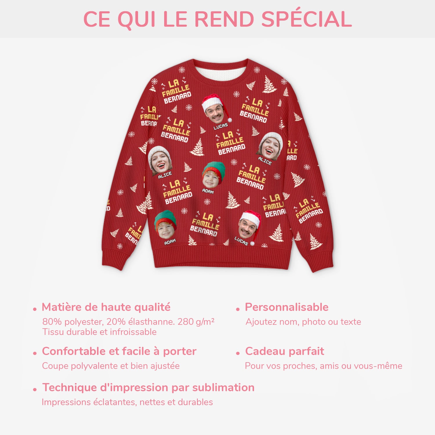 5743WFR5 pull moche personnalise drole avec photo ensemble pull de noel famille 5743wtmmi
