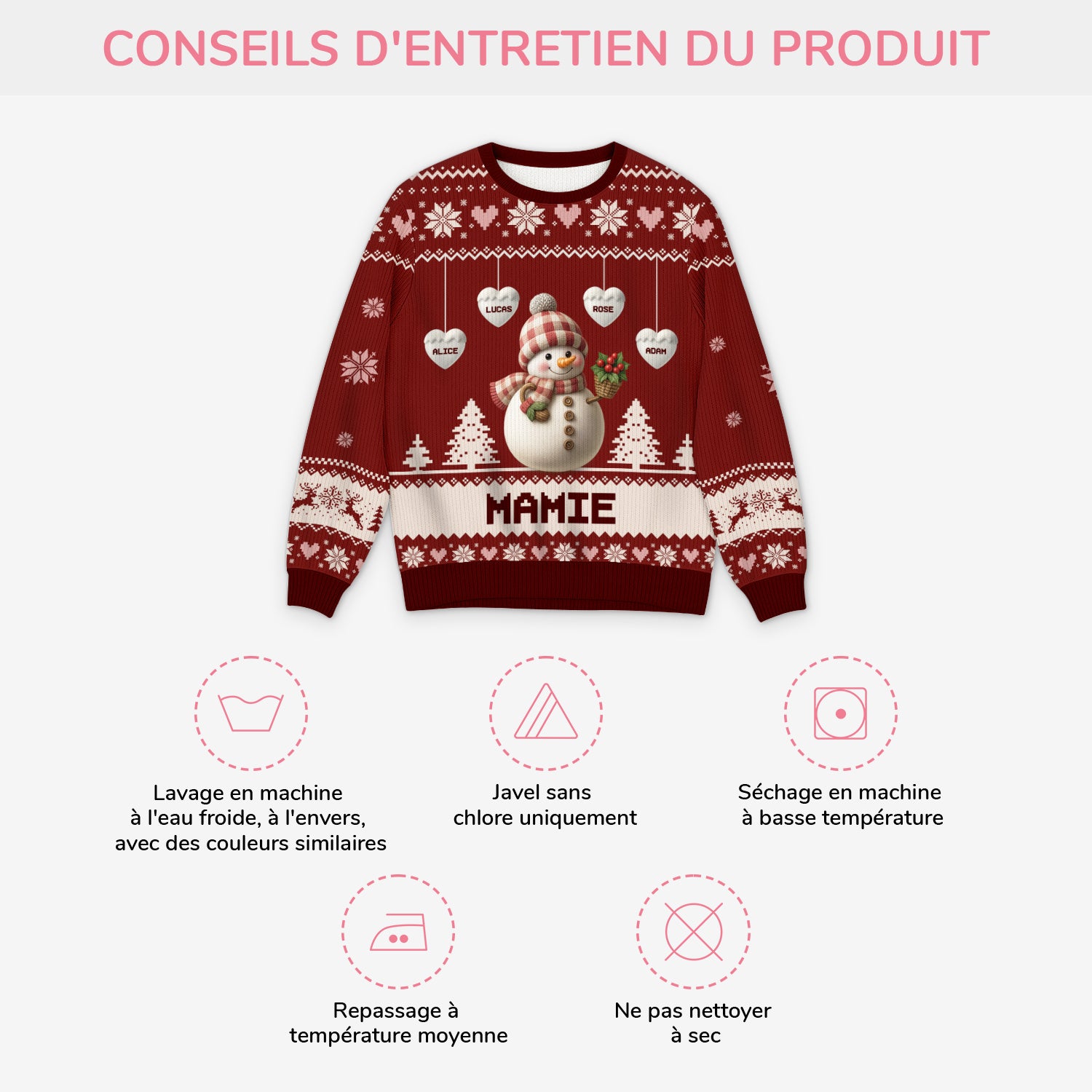 5771WFR4 pull moche de noel personnalise mamie bonhomme de neige 5771w8tza