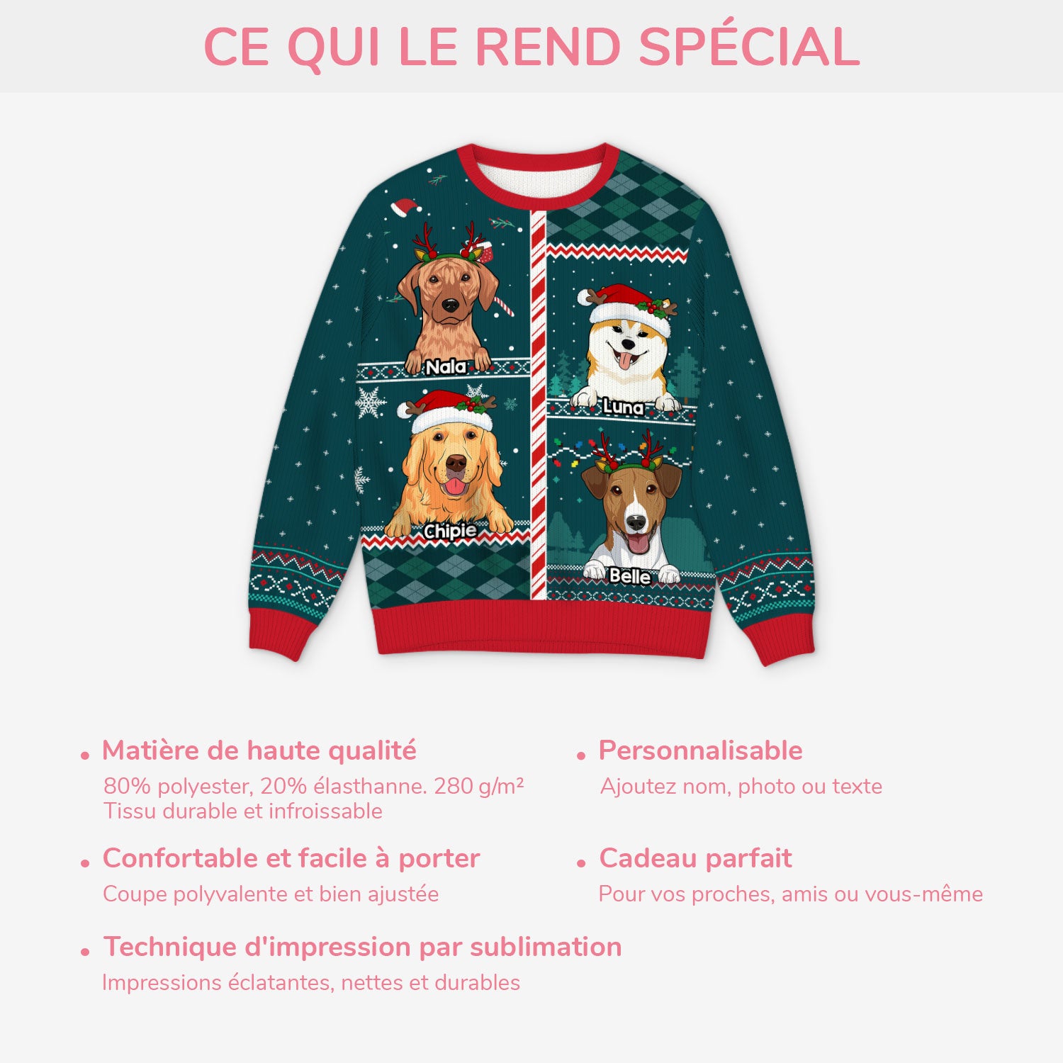 5772WFR5 pull moche de noel personnalise noel avec mes chiens 5772wkyac