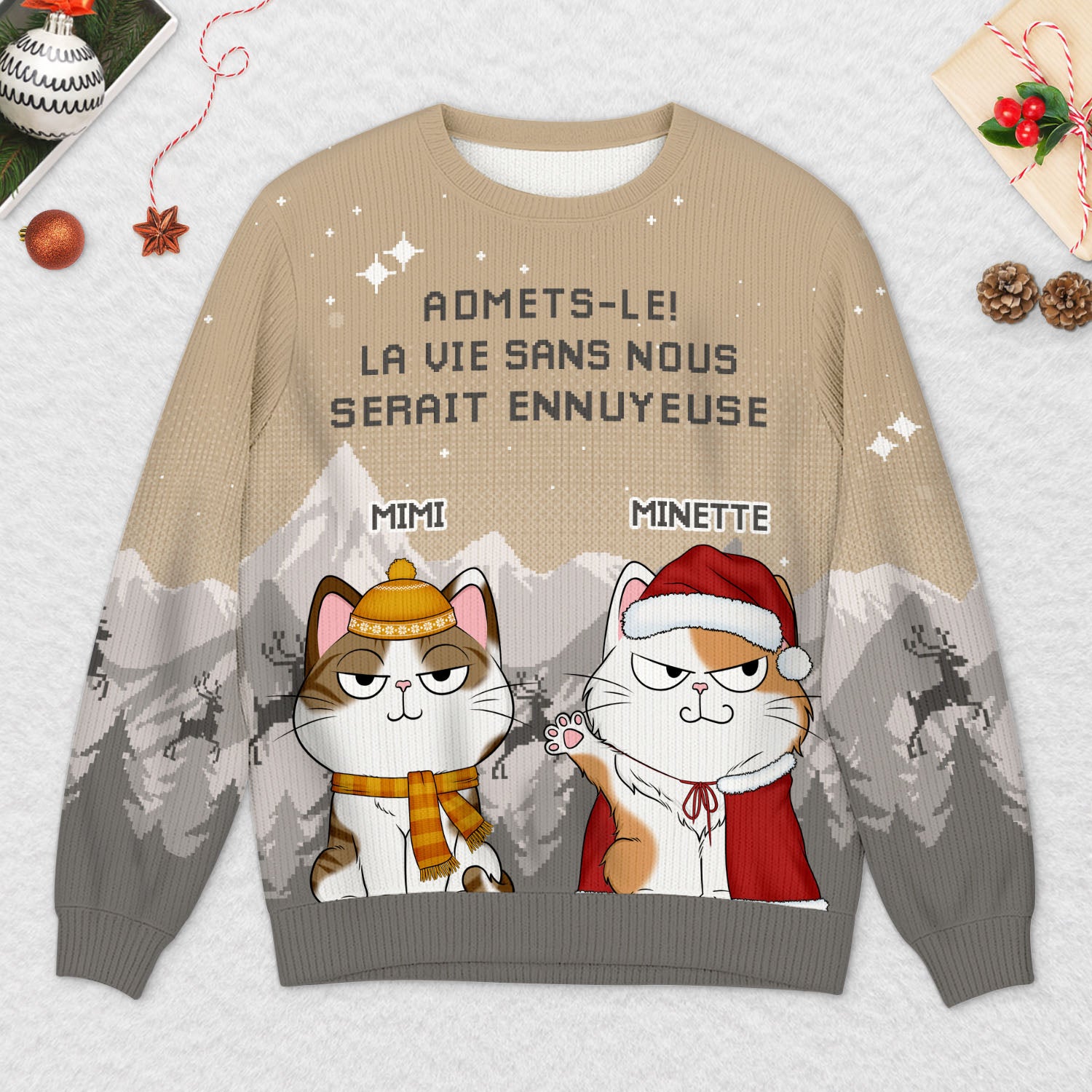 5784WFR2 pull moche de noel personnalise la vie serait ennuyeuse sans mon chat 5784wtlqd