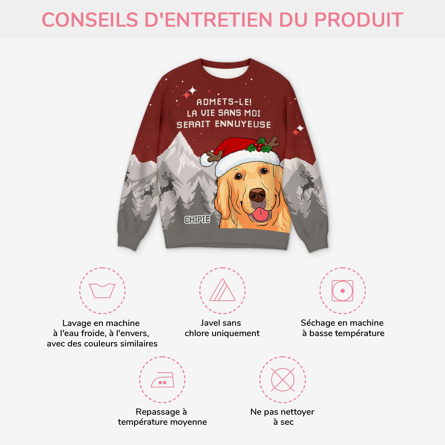 5784WFR4 pull moche de noel personnalise la vie serait ennuyeuse sans mon chien 5784wtlqc