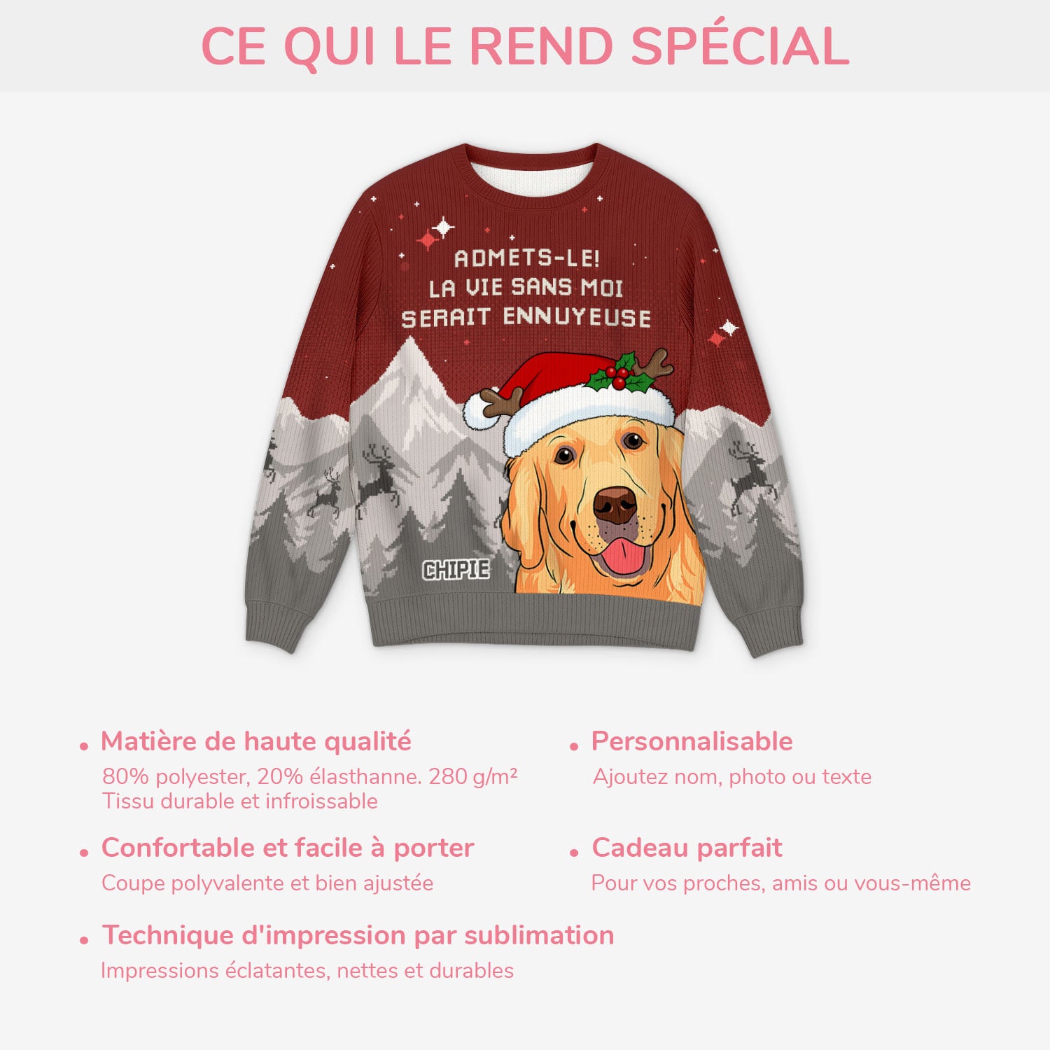 5784WFR5 pull moche de noel personnalise la vie serait ennuyeuse sans mon chien 5784wtlqc