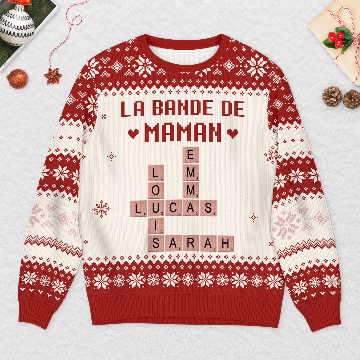 5794WFR2 pull moche de noel personnalise la bande a papa avec mots croises 5794w8tnb